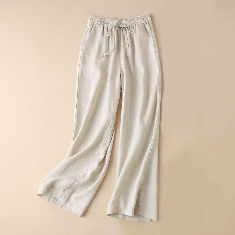 Lässige Hose mit hoher Taille, Schnürung und weitem Bein und Taschen