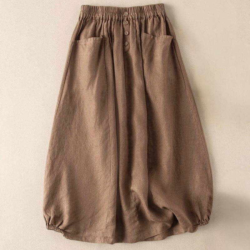 Sommer-Rock mit einfarbigen Knöpfen, elastischer Taille, Länge 7–8, Damen, mit Taschen