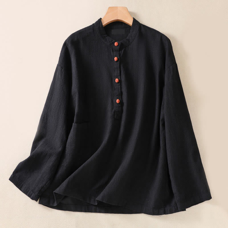 Lässiges Damen-Langarmshirt mit Rundhalsausschnitt, Knopfleiste und Taschen