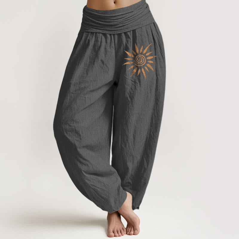 Spiral Center Sun Pattern Damen Haremshose aus reiner Baumwolle mit elastischer Taille