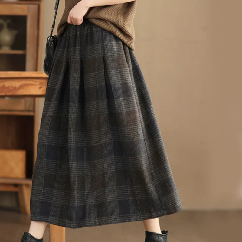 Damen-Winterrock mit Karomuster, Thermorock, Länge 7-8 Zoll, mit Taschen
