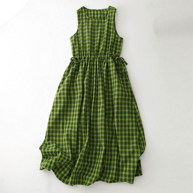 Ärmelloses, kariertes Sommer-Midikleid mit Taschen