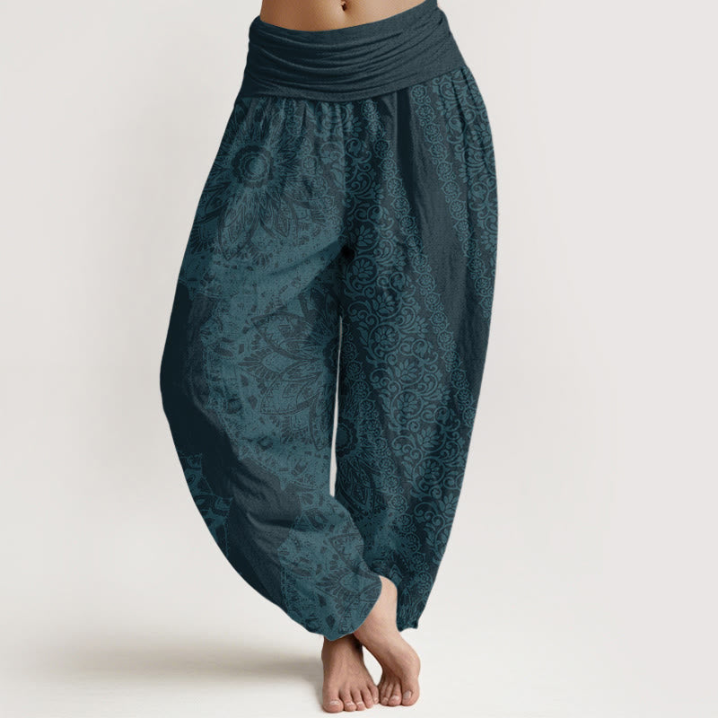 Reine Baumwolle Mandala Muster Parallel Blumen Damen Haremshose mit elastischer Taille