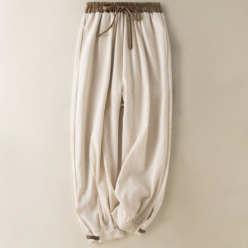 Schlichte Haremshose aus Baumwolle mit Kordelzug und Taschen für Damen