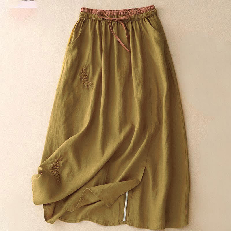 Vintage Damenrock mit einfarbiger Stickerei, Kordelzug und Taschen