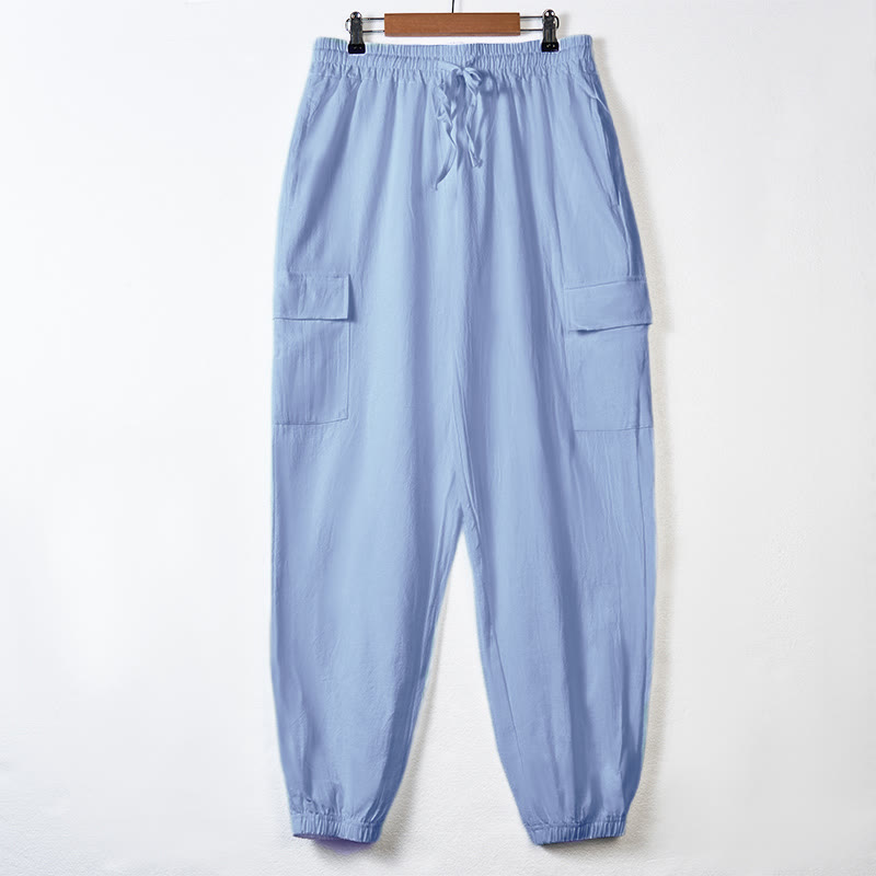 Herren-Cargohose aus Leinen mit Kordelzug und Taschen