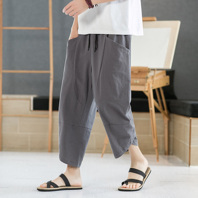 Sommer-Herrenhose, einfarbig, Länge 7-8, Kordelzug, mit Taschen