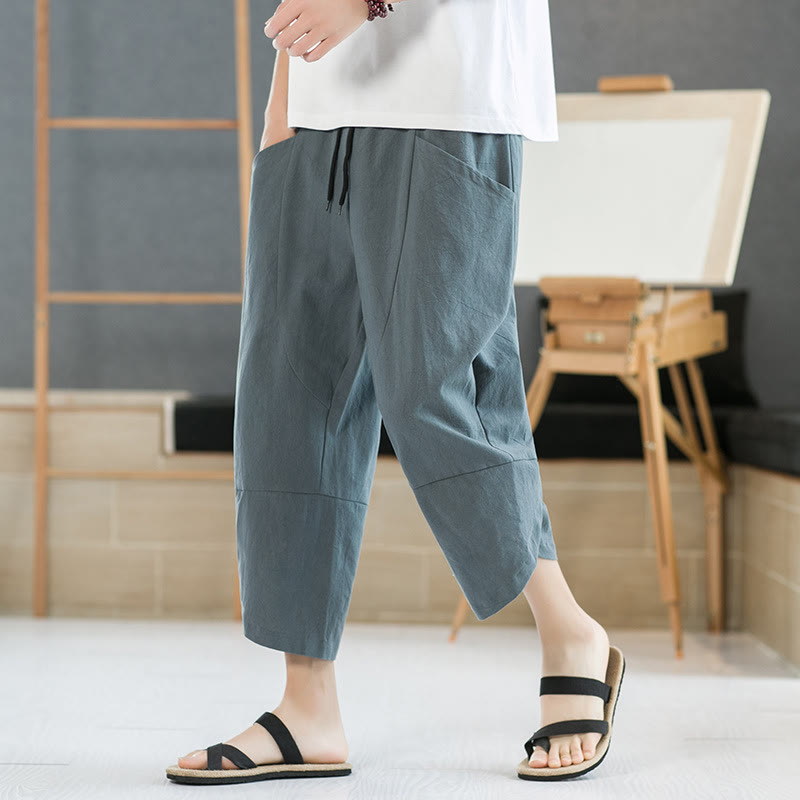 Sommer-Herrenhose, einfarbig, Länge 7-8, Kordelzug, mit Taschen