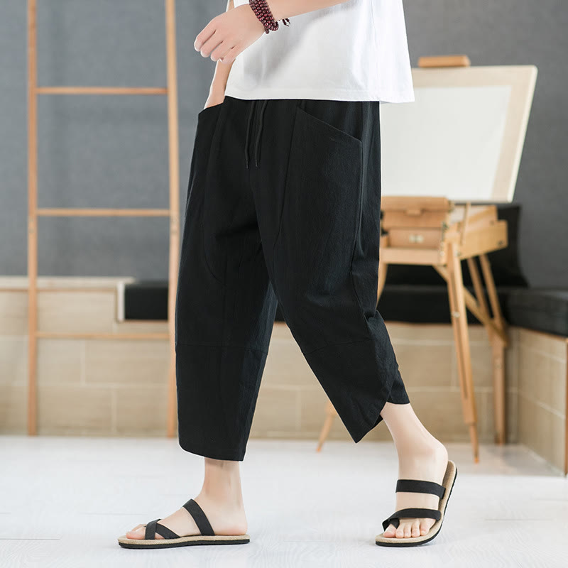 Sommer-Herrenhose, einfarbig, Länge 7-8, Kordelzug, mit Taschen