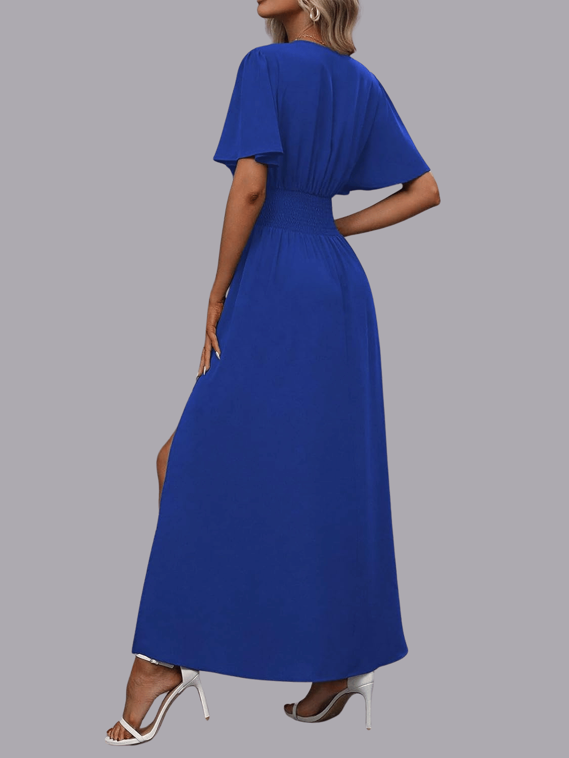 Abito Maxi Plissettato con Scollo V e Spacchi