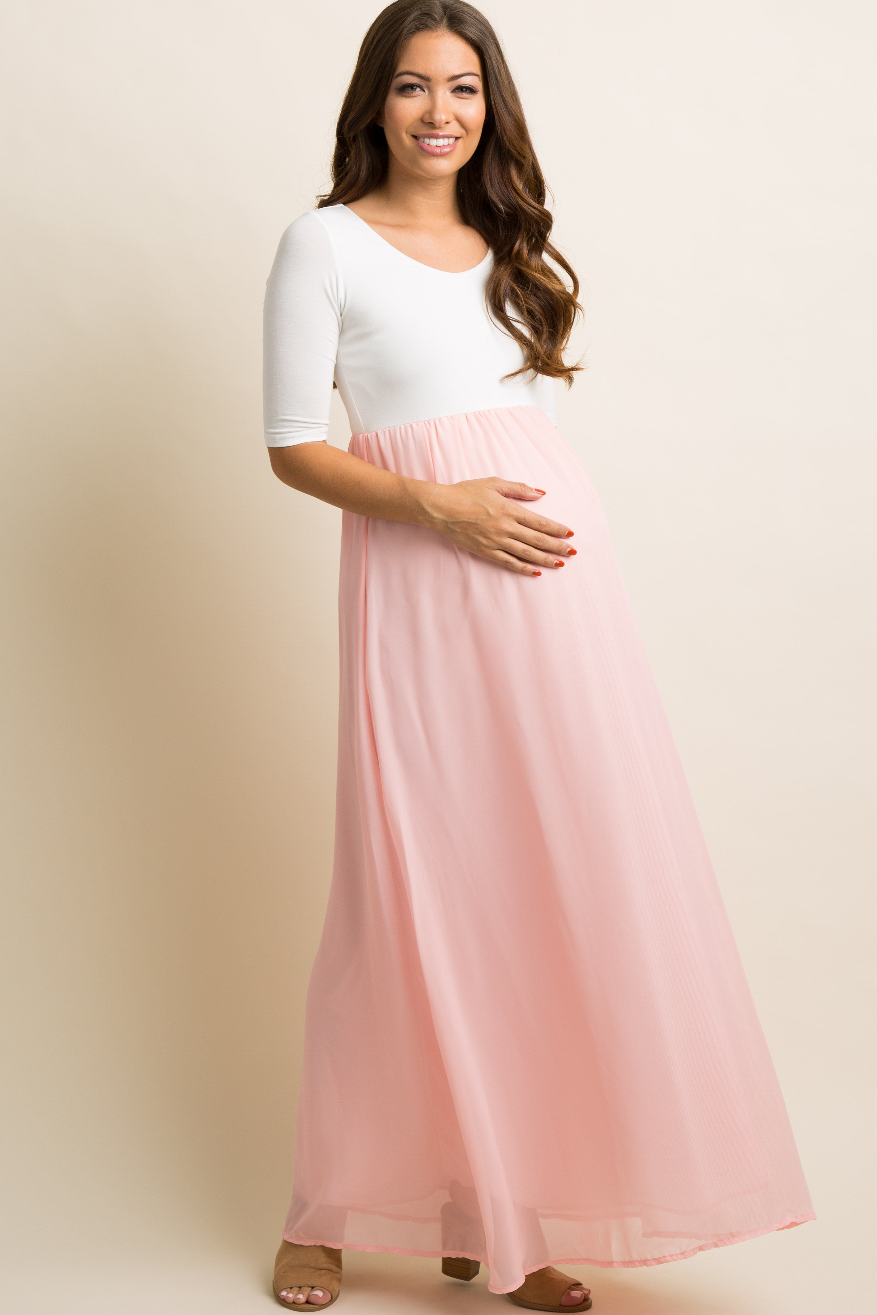 Umstandsmaxikleid in Petite aus Chiffon im Colourblock-Design
