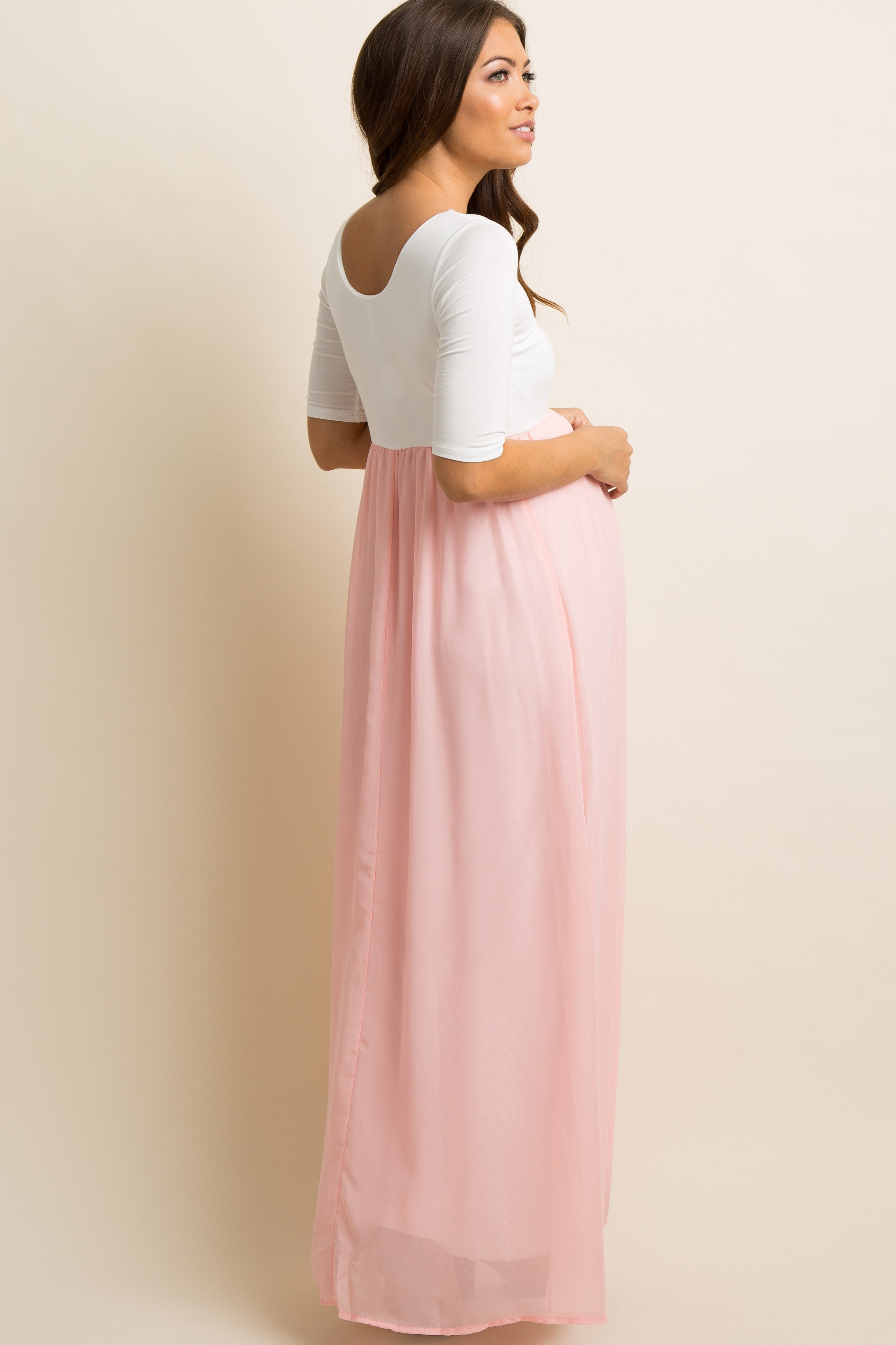 Umstandsmaxikleid in Petite aus Chiffon im Colourblock-Design