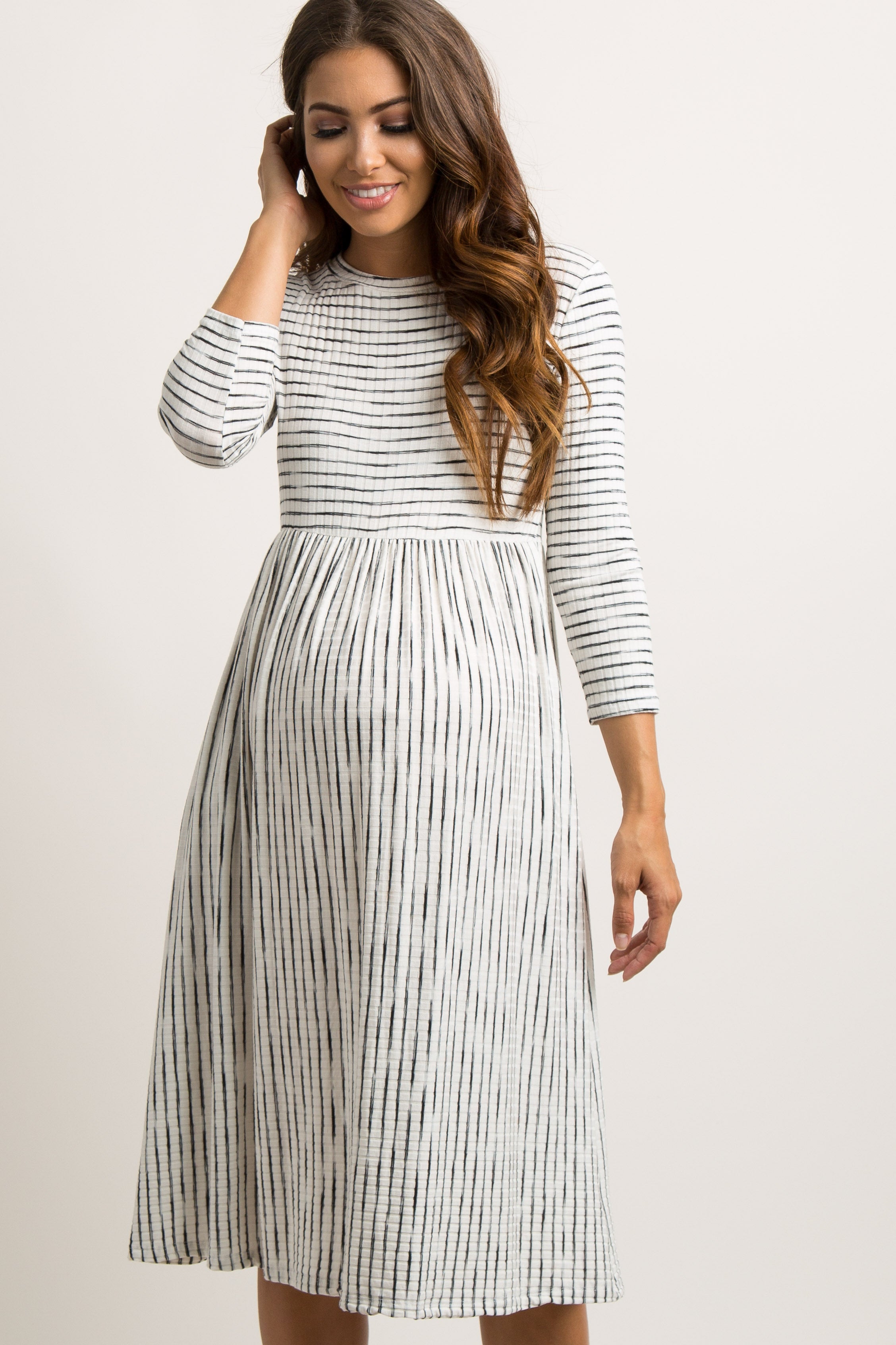 Umstands-Midikleid in Rippstrick mit Streifen