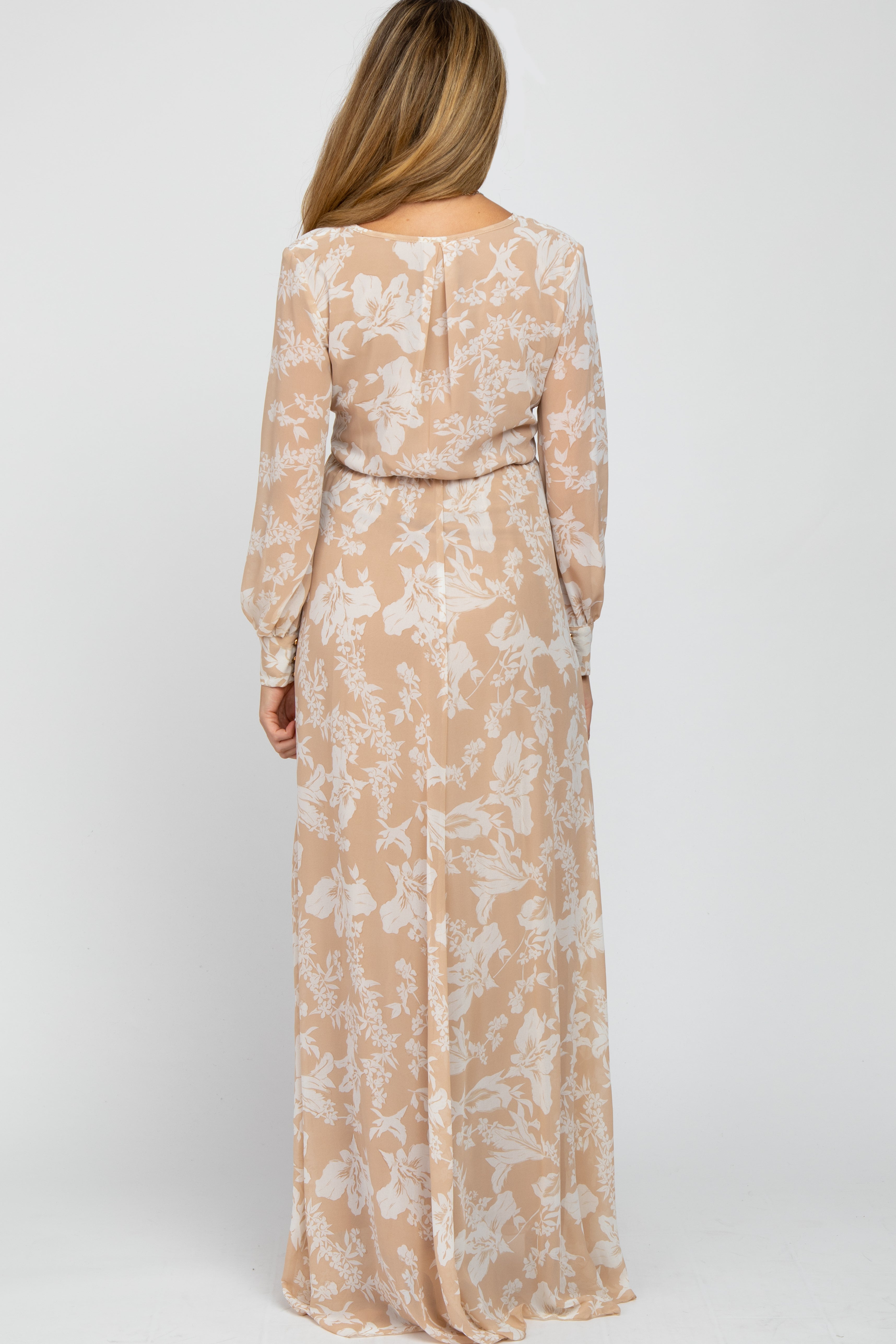 Umstandsmaxikleid aus Chiffon mit Blumenmuster in Taupe