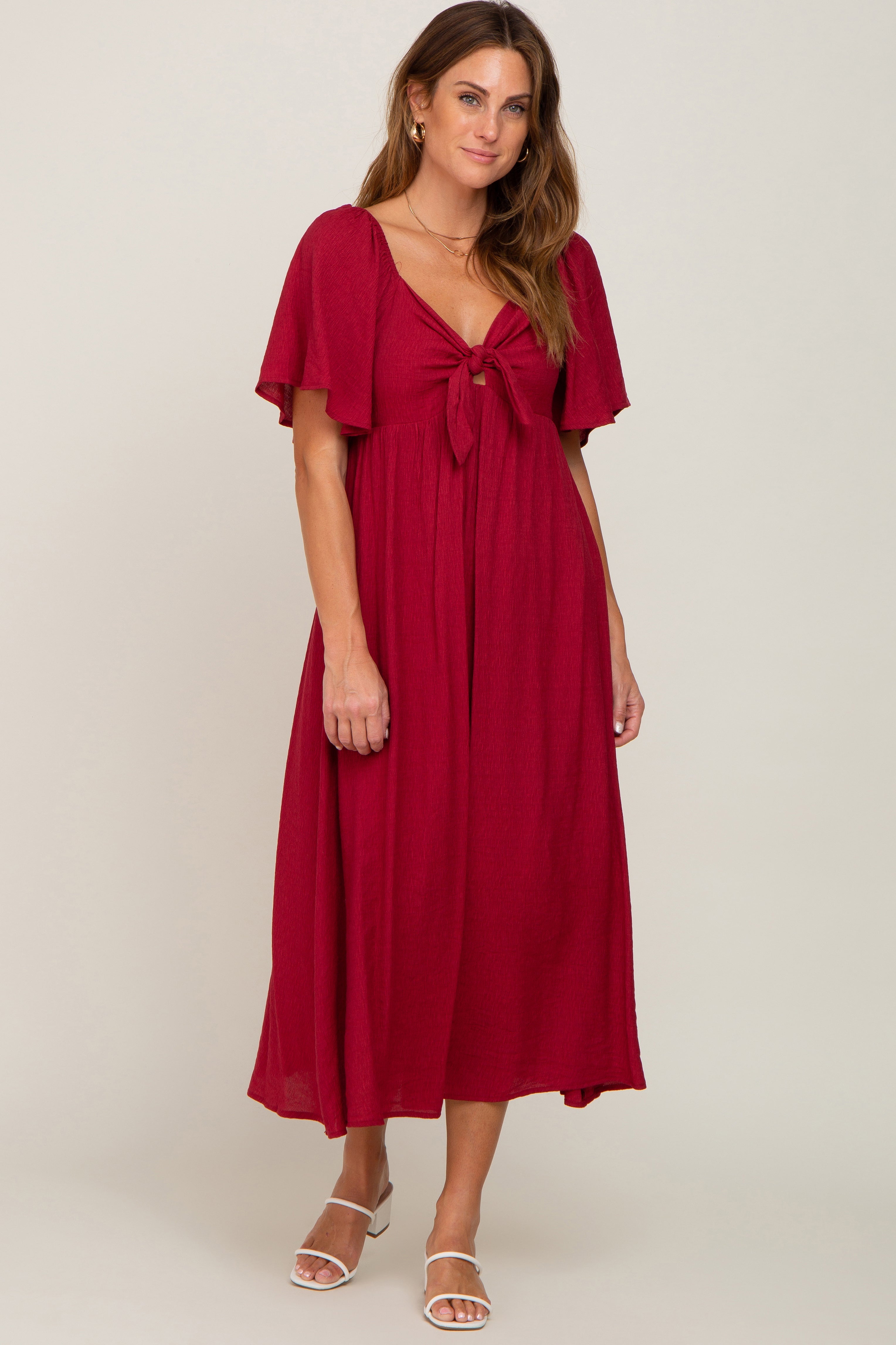 Umstands-Midikleid mit Bindeband vorne und Rüschenärmeln