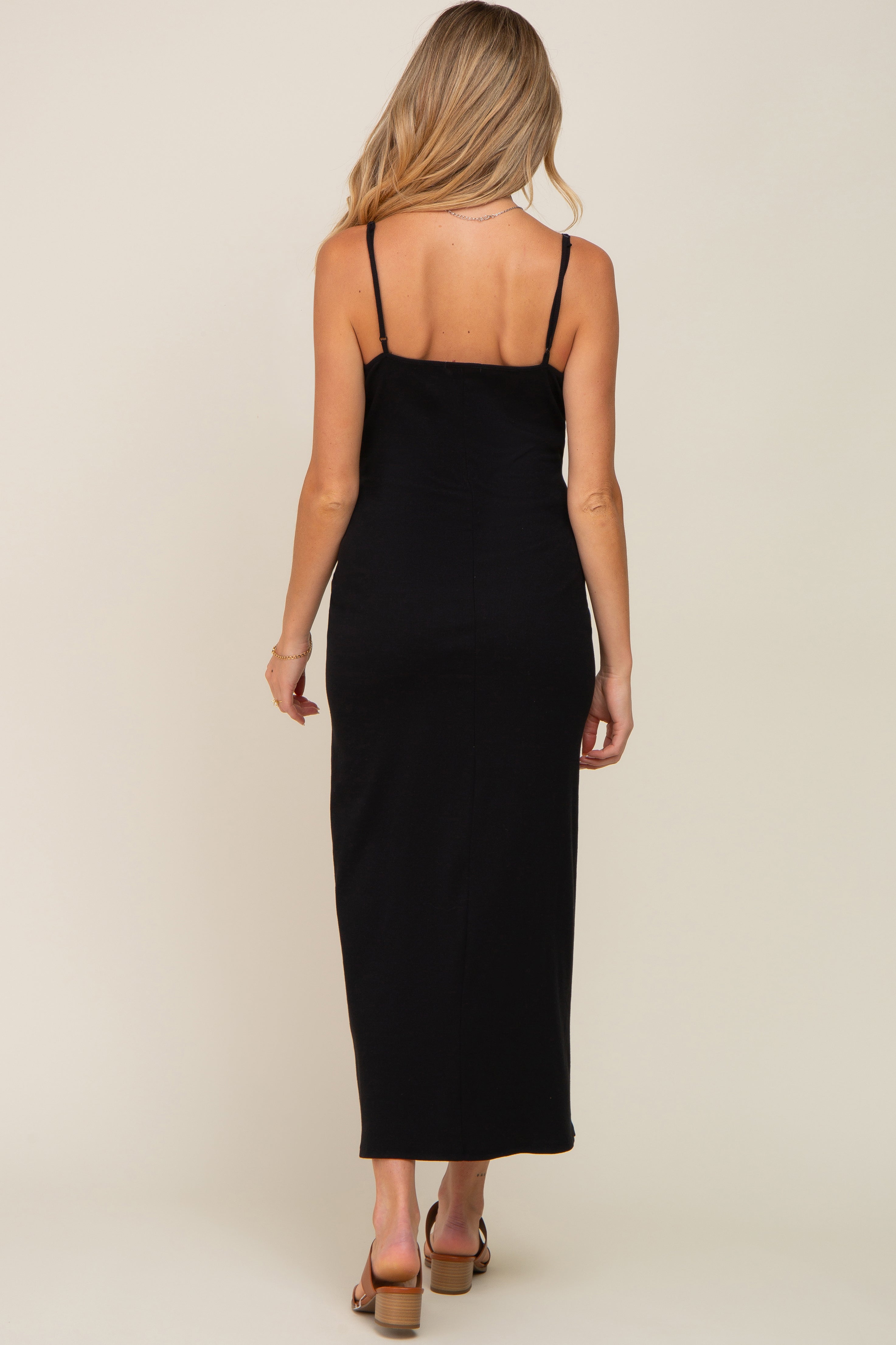 Geripptes ärmelloses Umstandsmaxikleid