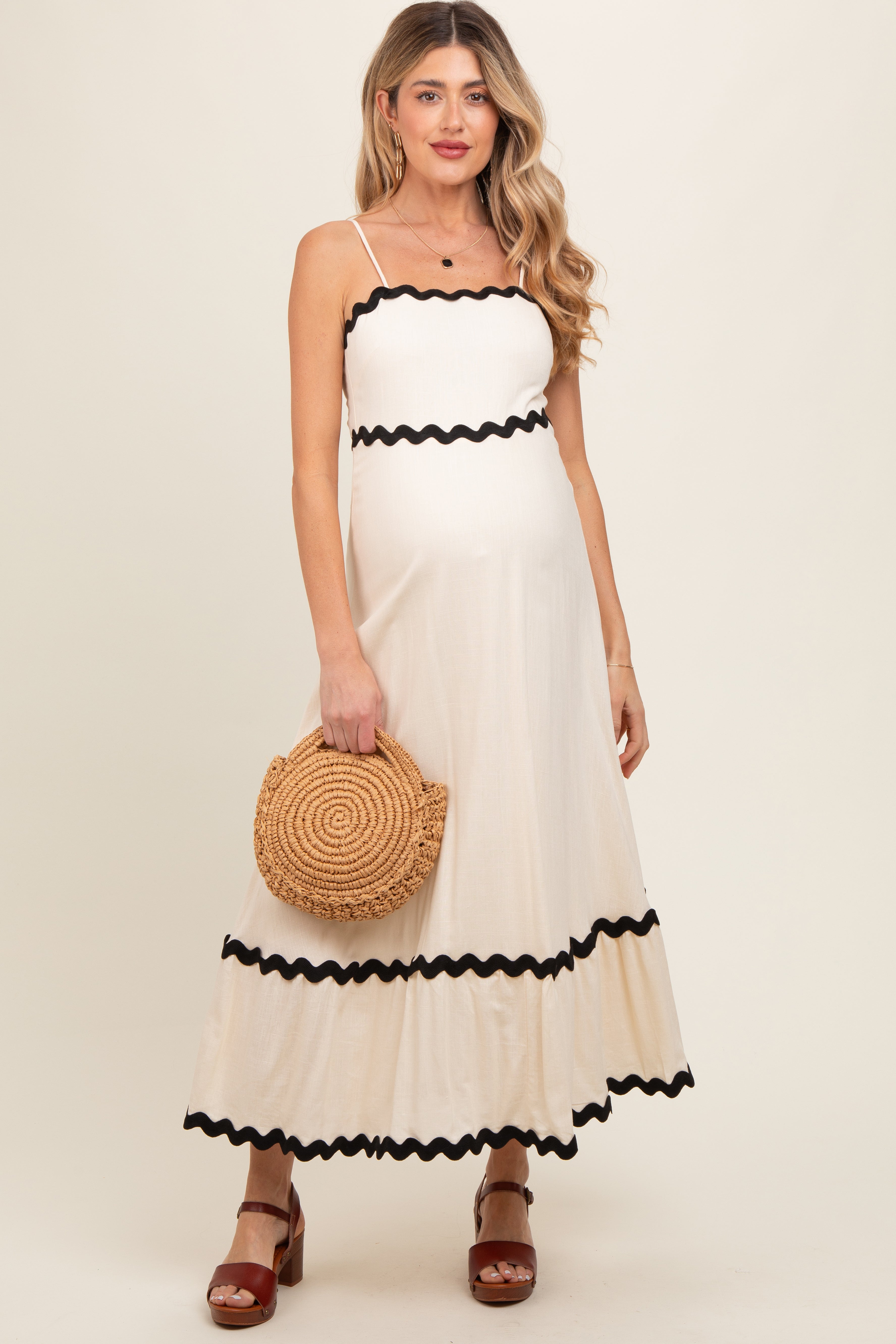 Umstands-Midikleid mit Colorblock-Besatz