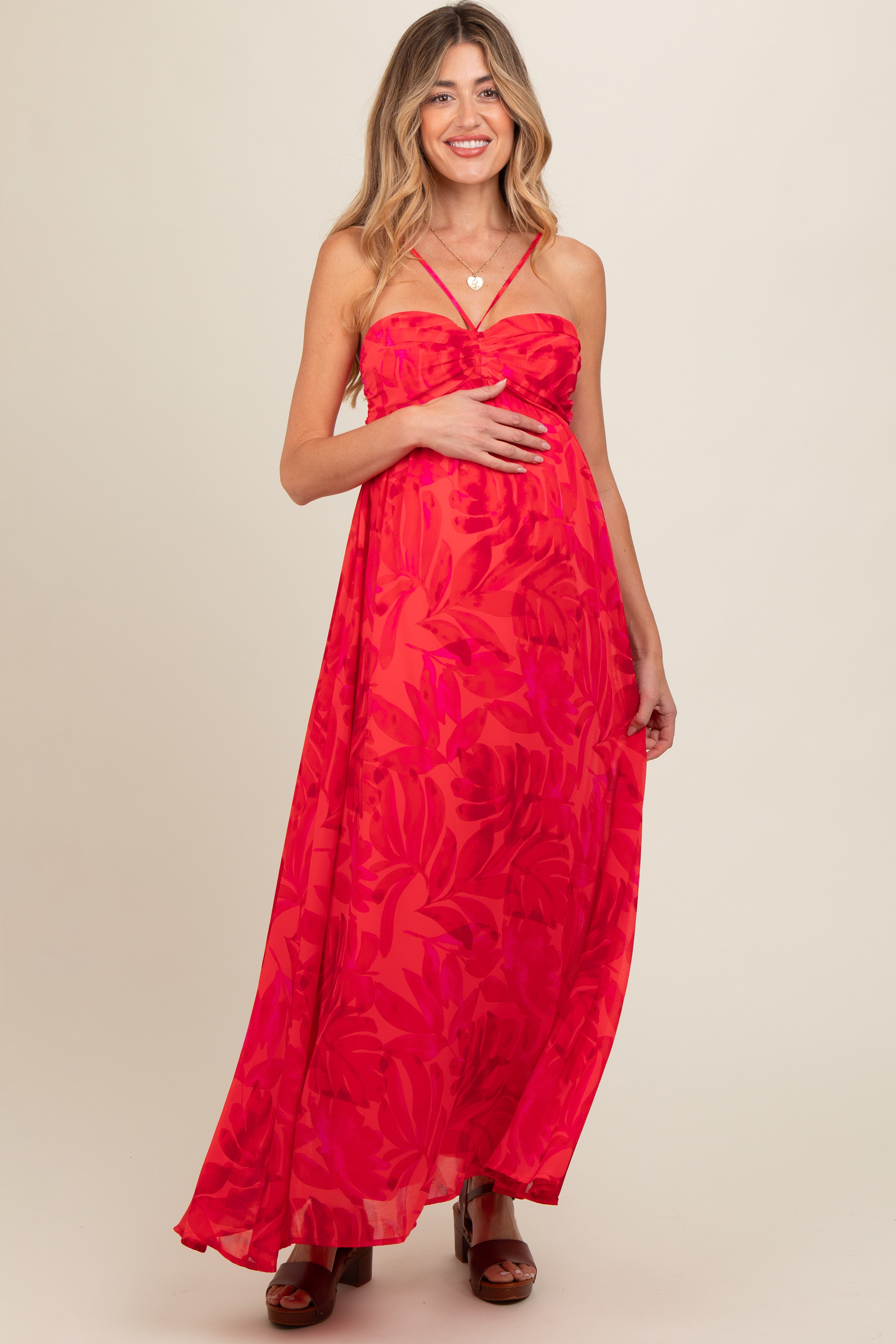 Umstandsmaxikleid mit Neckholder-Ausschnitt