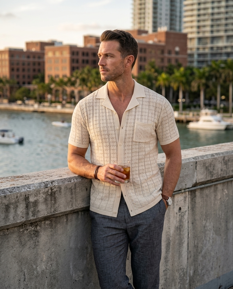 Cuban Collar Poloshirt Heren