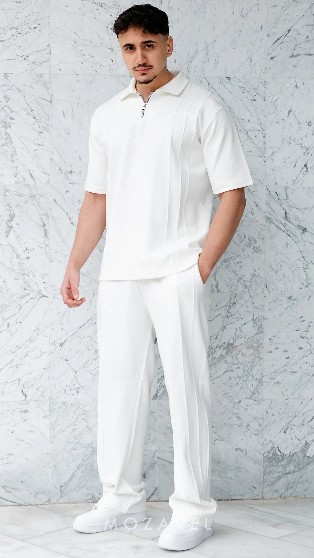 Herren Set „Vento“ – Zip-Poloshirt & Hose, Weiß None