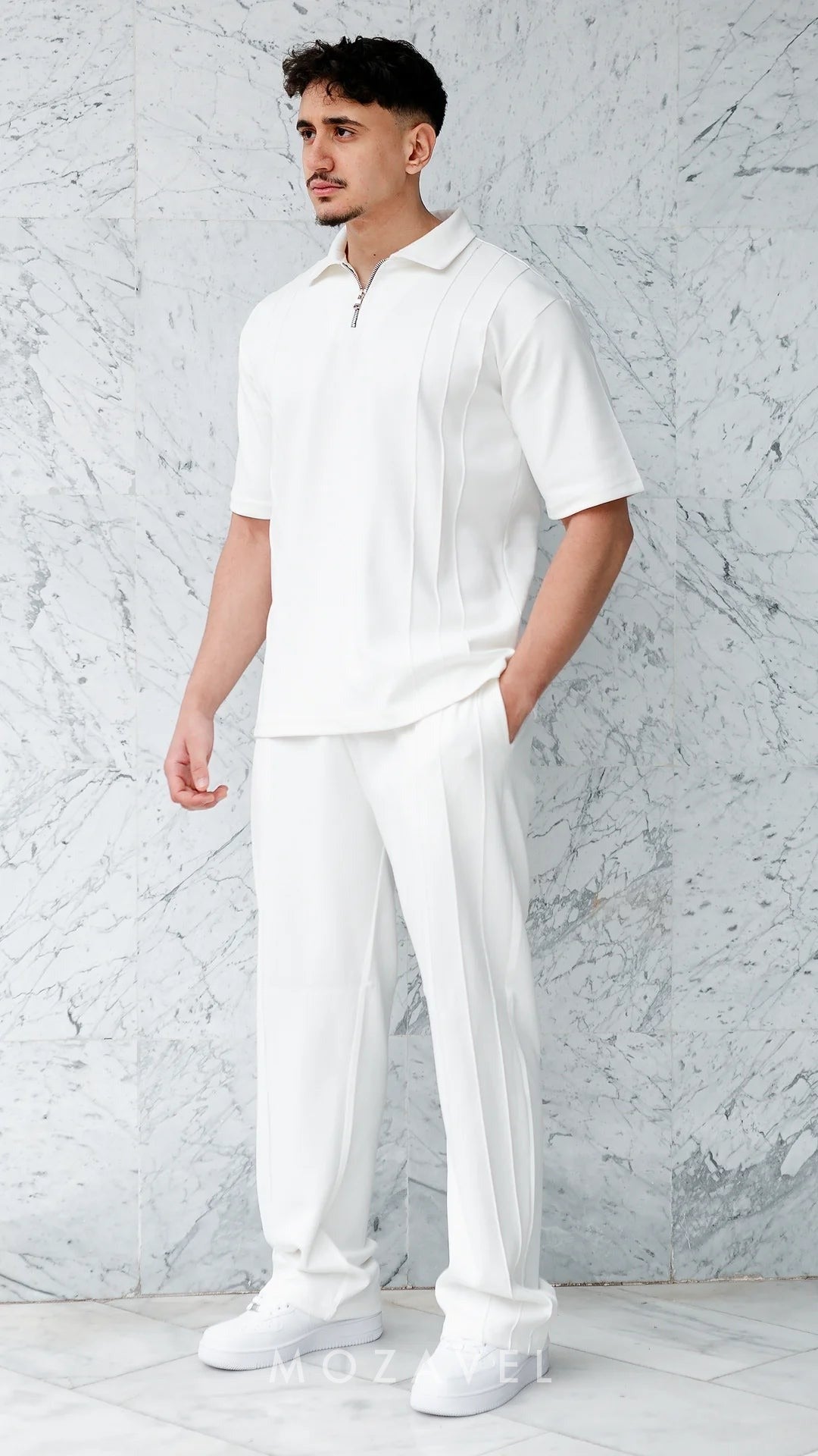 Herren Set „Vento“ – Zip-Poloshirt & Hose, Weiß None