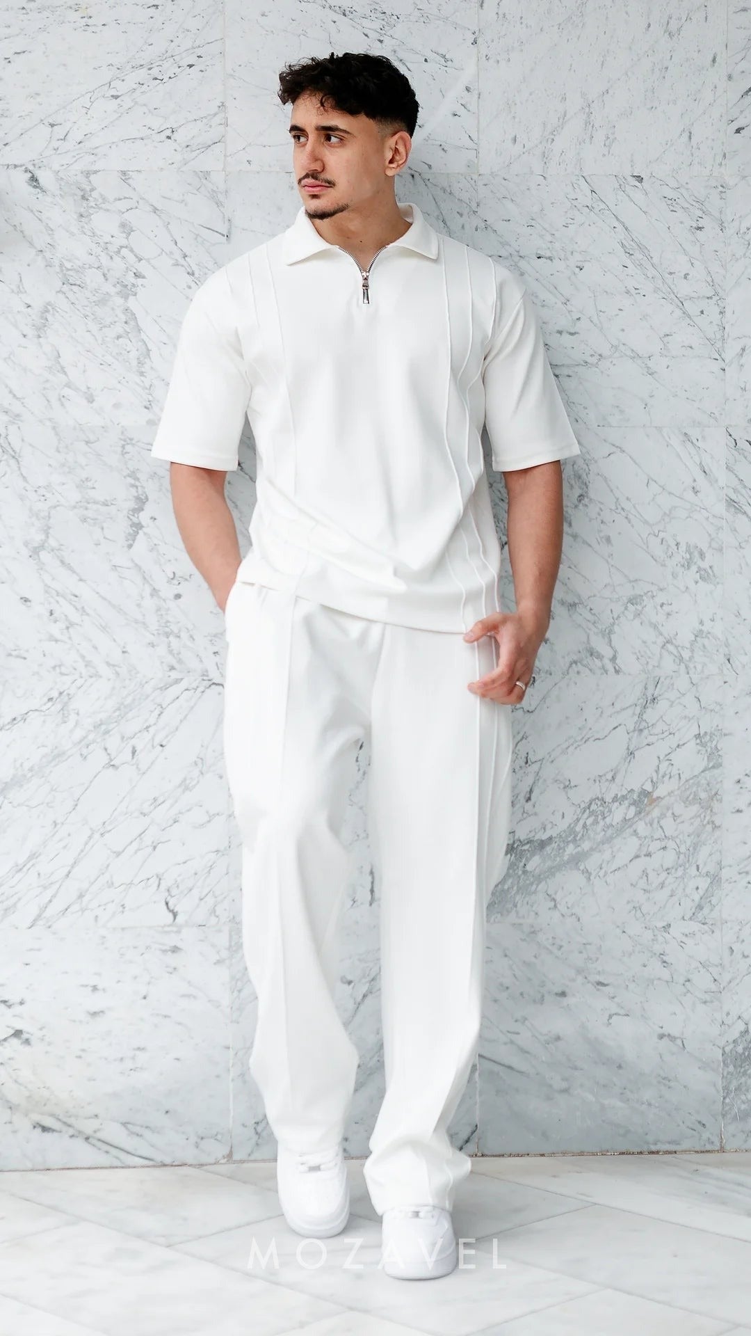 Herren Set „Vento“ – Zip-Poloshirt & Hose, Weiß None