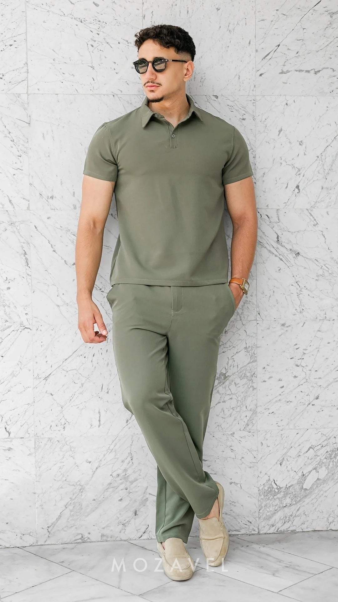 Herren Set „Élégance“ – Poloshirt & Hose Olivgrün