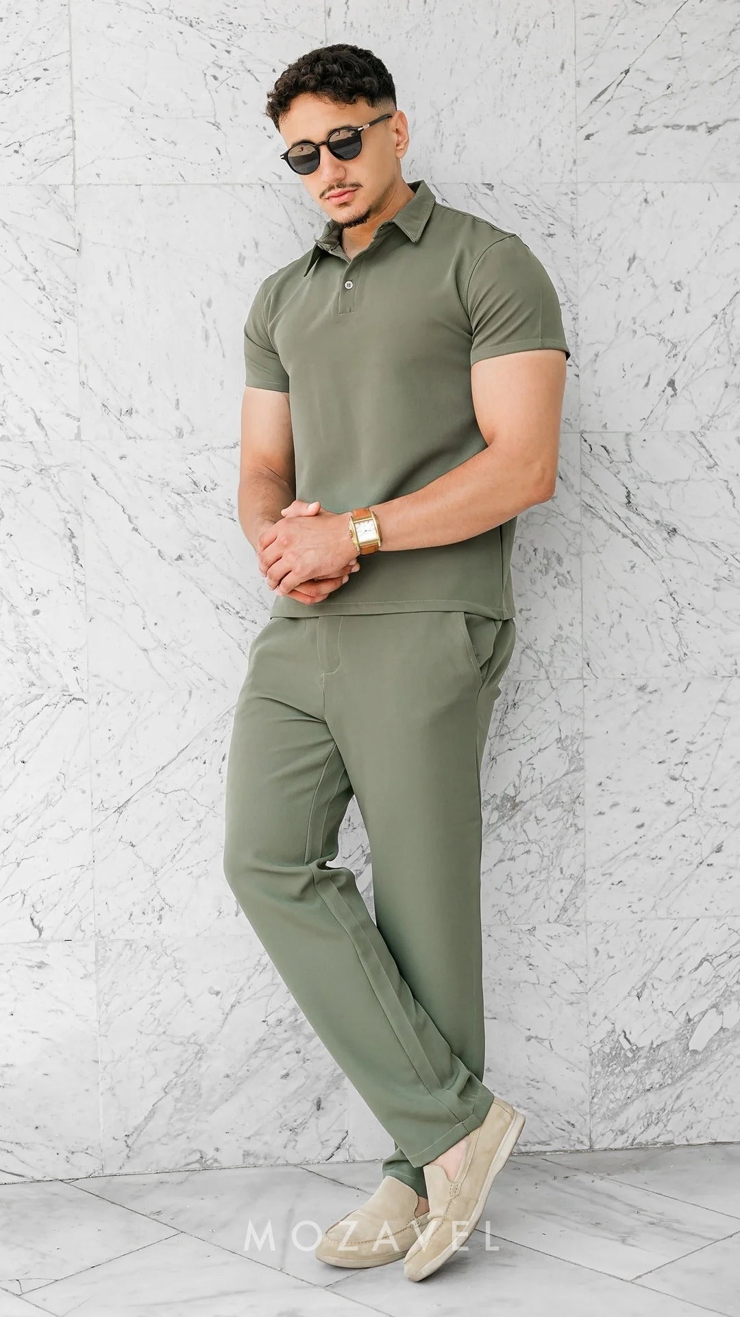 Herren Set „Élégance“ – Poloshirt & Hose Olivgrün