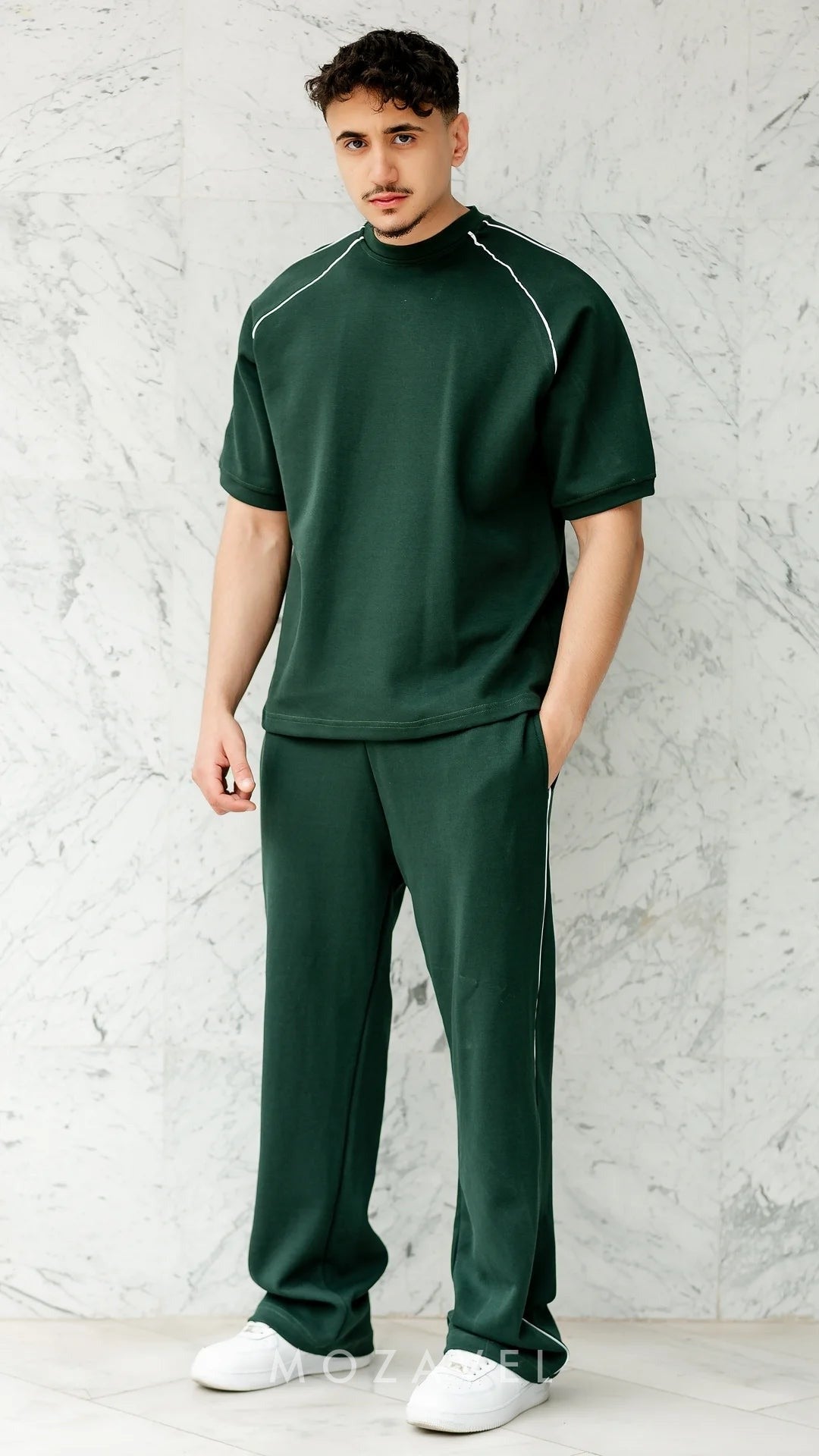 Herren Set „Nova“ – T-Shirt & Hose mit Paspel Dunkelgrün