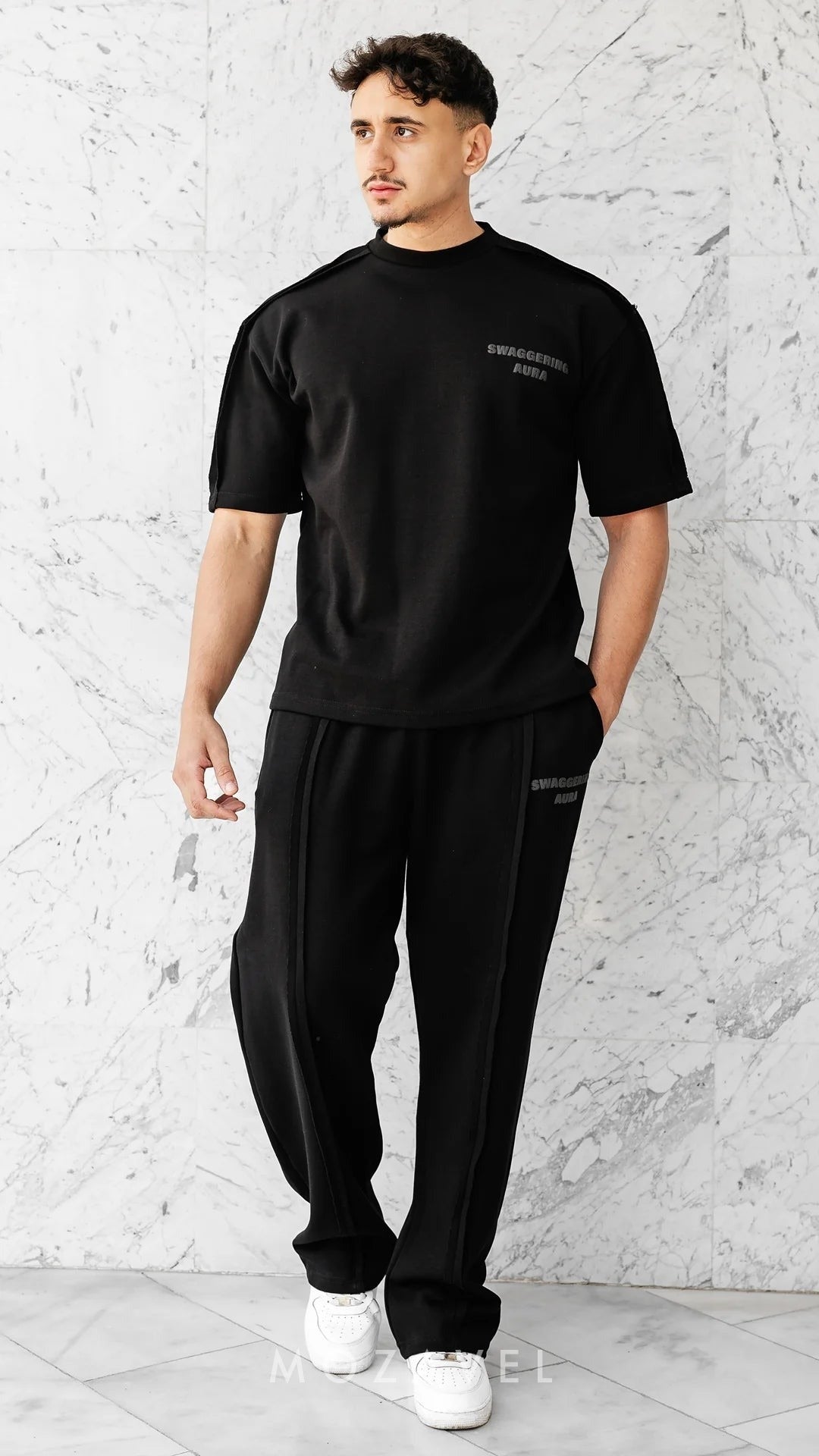 Herren Set „Nero“ – Oversize Shirt & Hose Obsidianschwarz