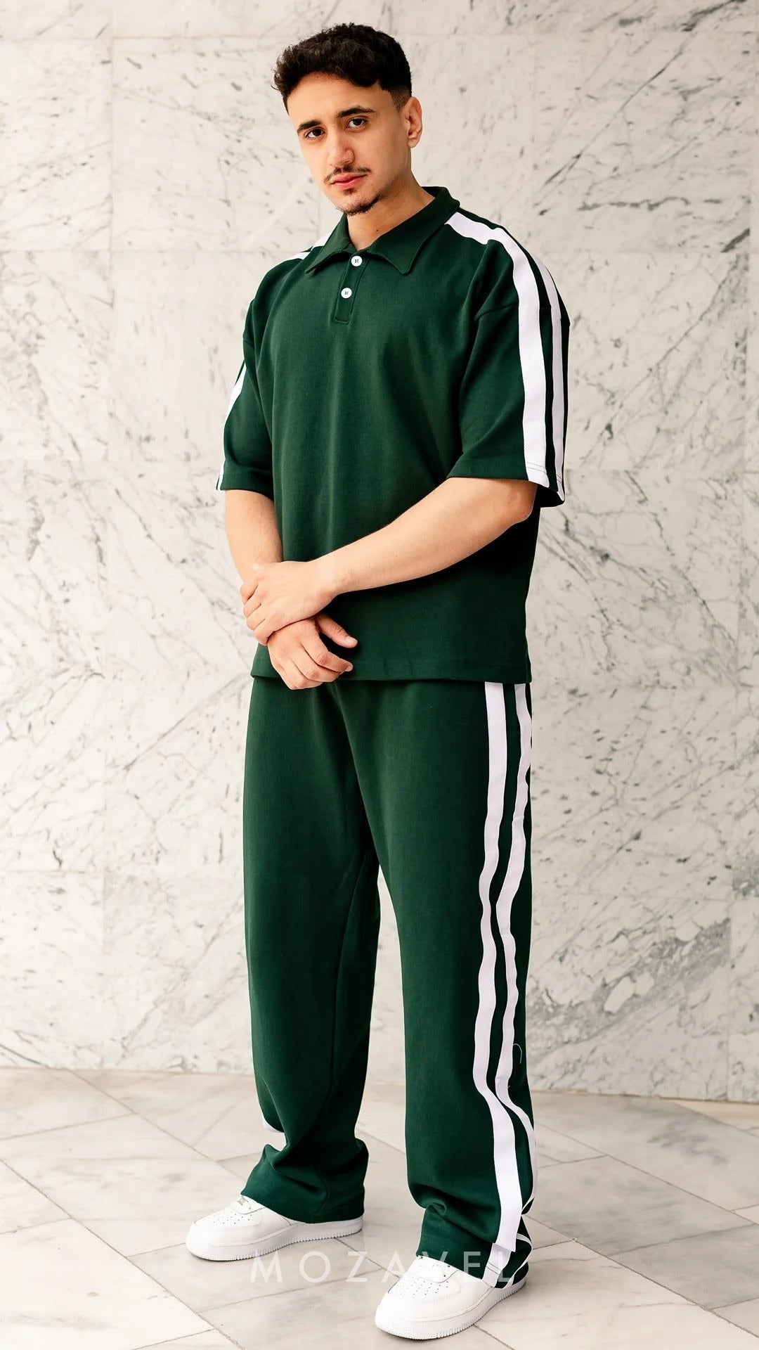 Herren Set „Lario“ – Poloshirt & Hose mit Streifen Königsgrün
