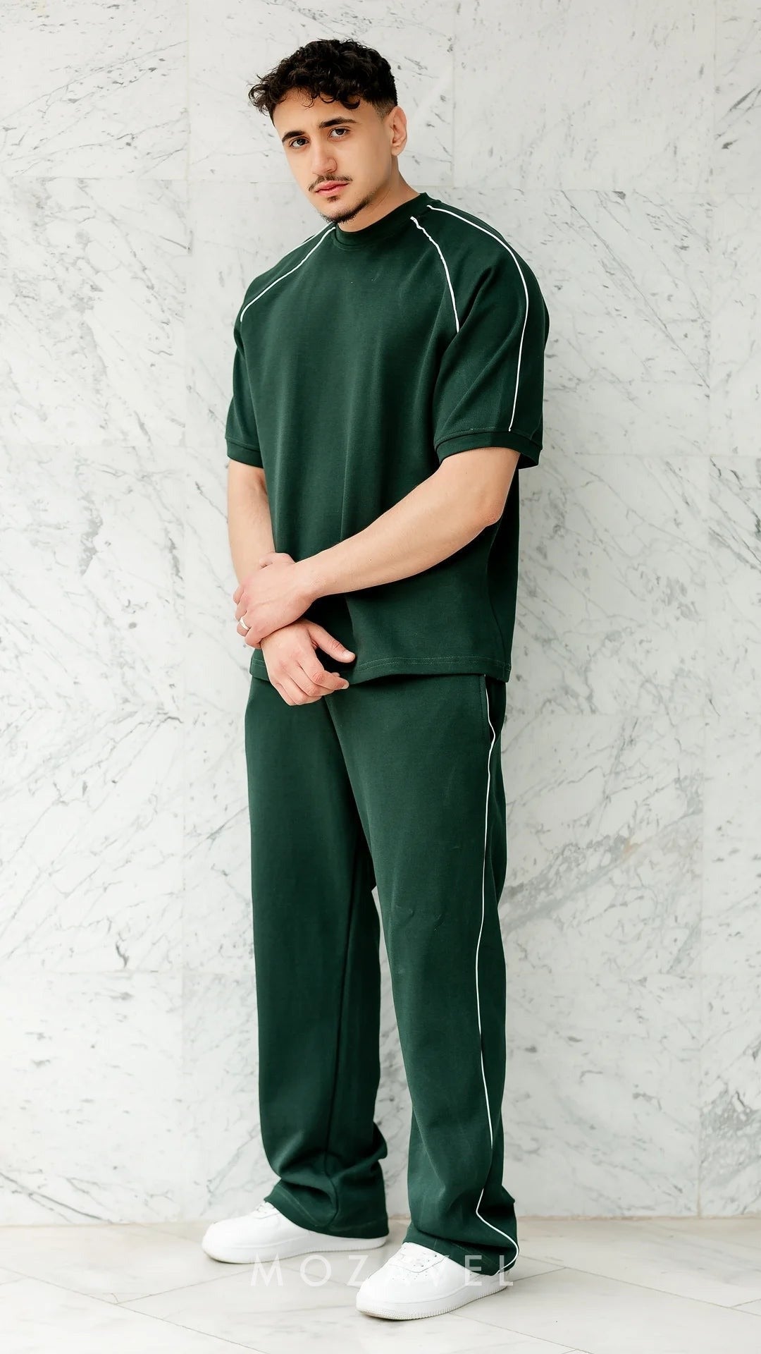 Herren Set „Nova“ – T-Shirt & Hose mit Paspel Dunkelgrün