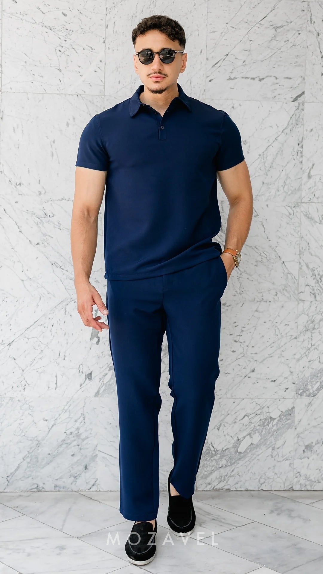 Herren Set „Élégance“ – Poloshirt & Hose Marineblau
