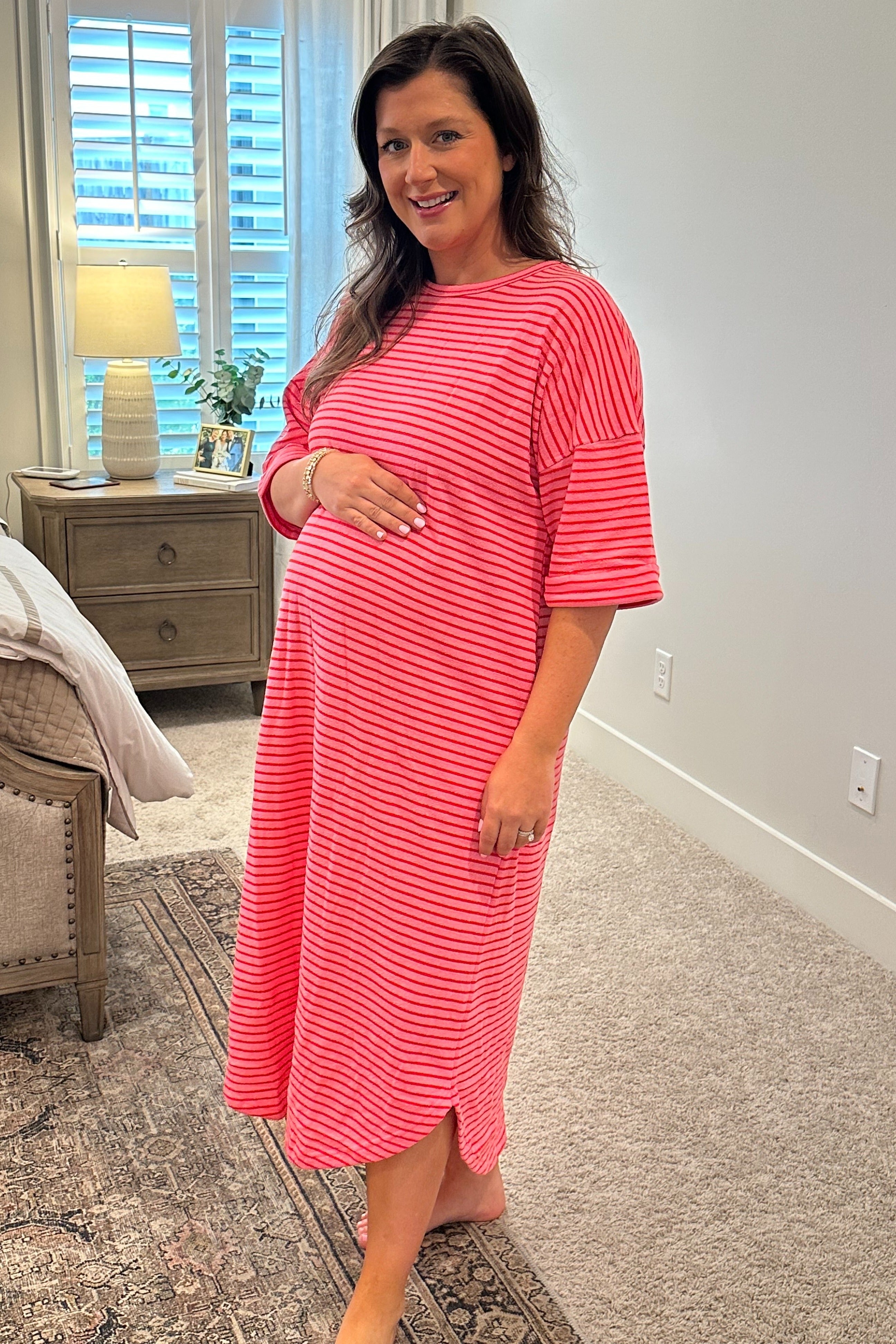 Umstandsmaxikleid aus Frottee mit Streifen