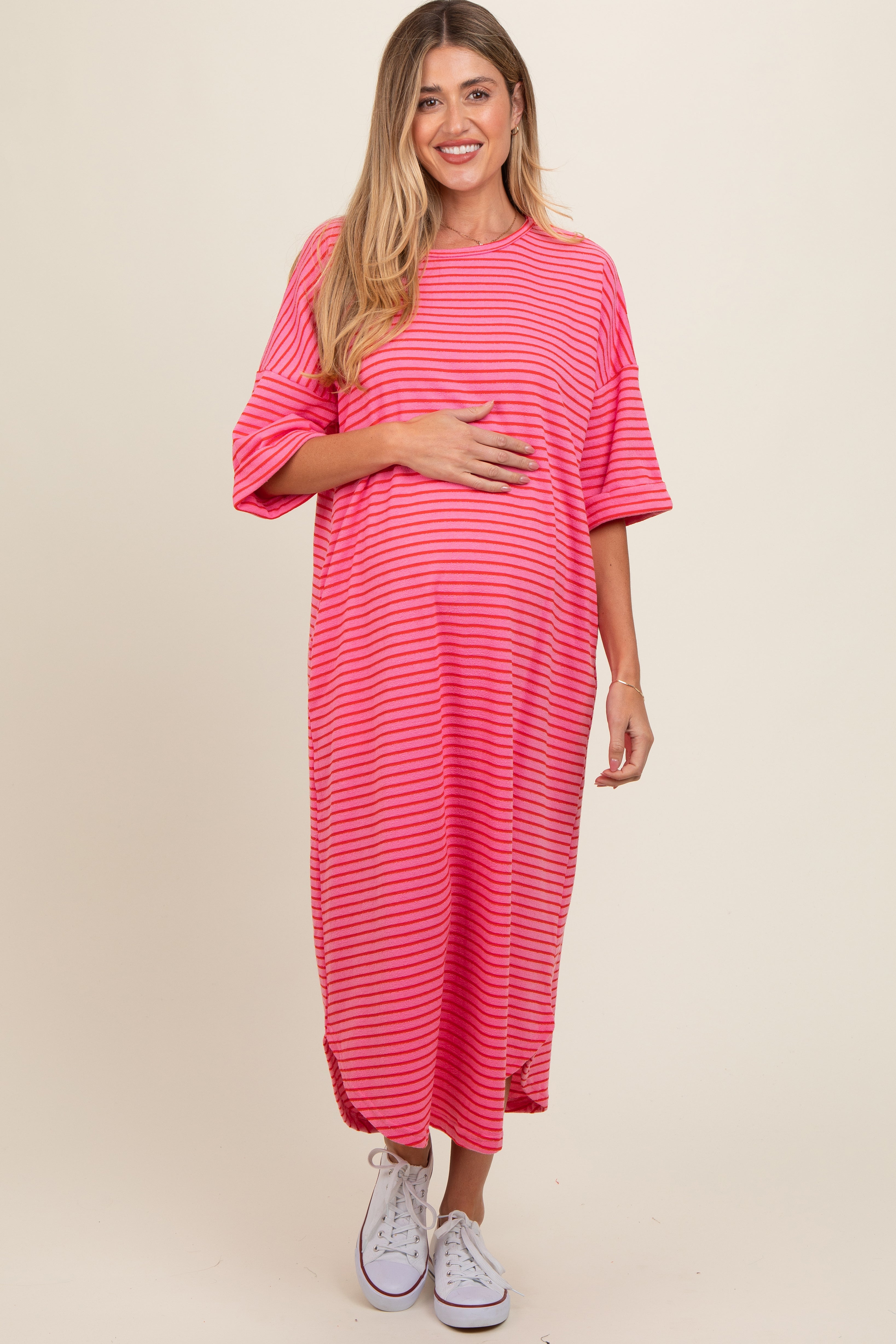 Umstandsmaxikleid aus Frottee mit Streifen