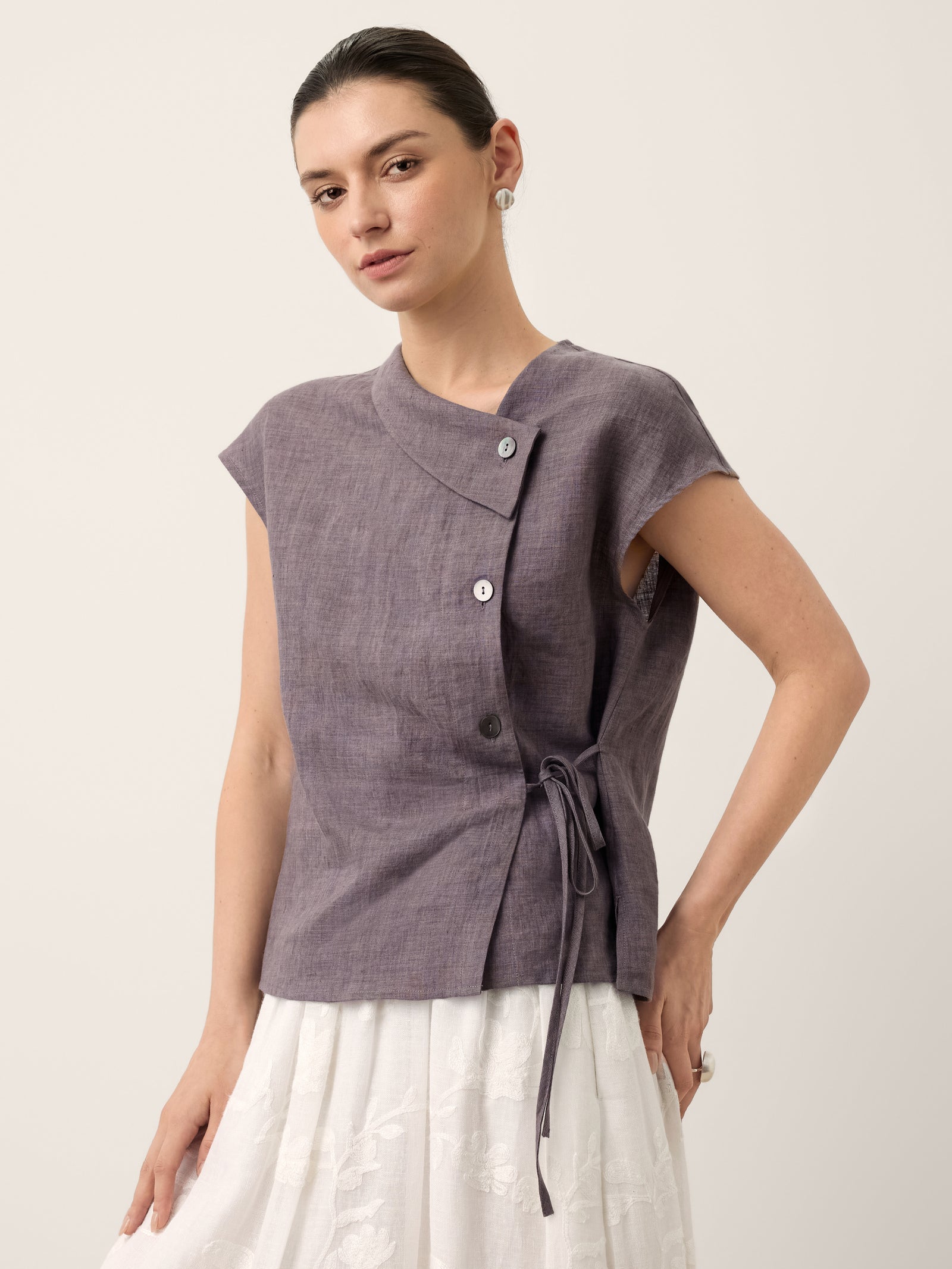 Linnen Asymmetrische Wikkel Top