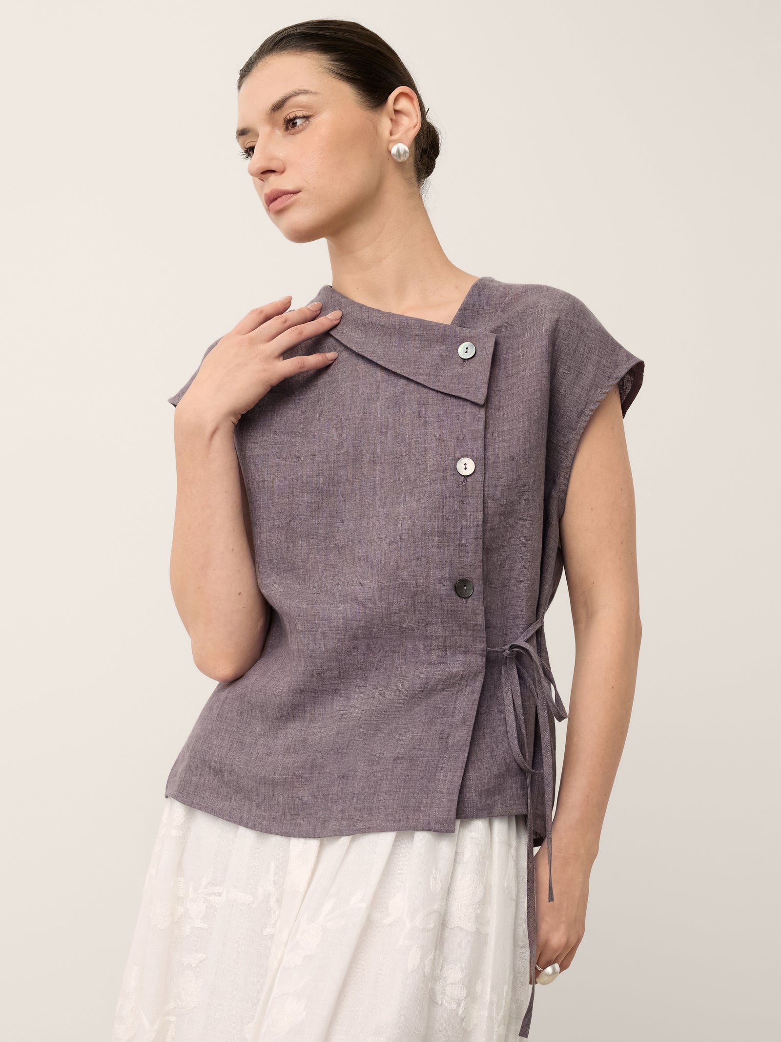 Linnen Asymmetrische Wikkel Top