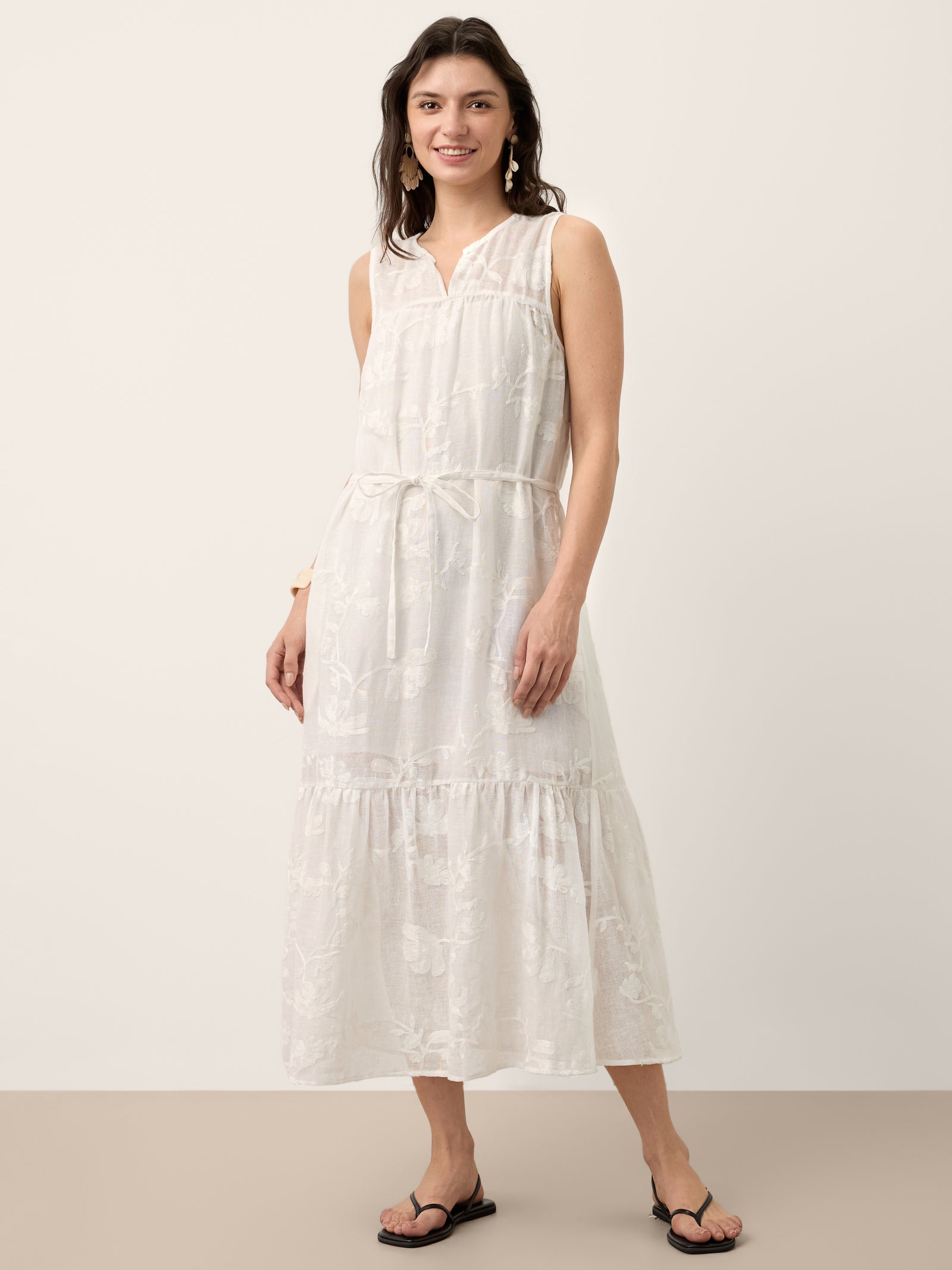 Linnen Maxi-jurk Set met Bloemen Applicatie