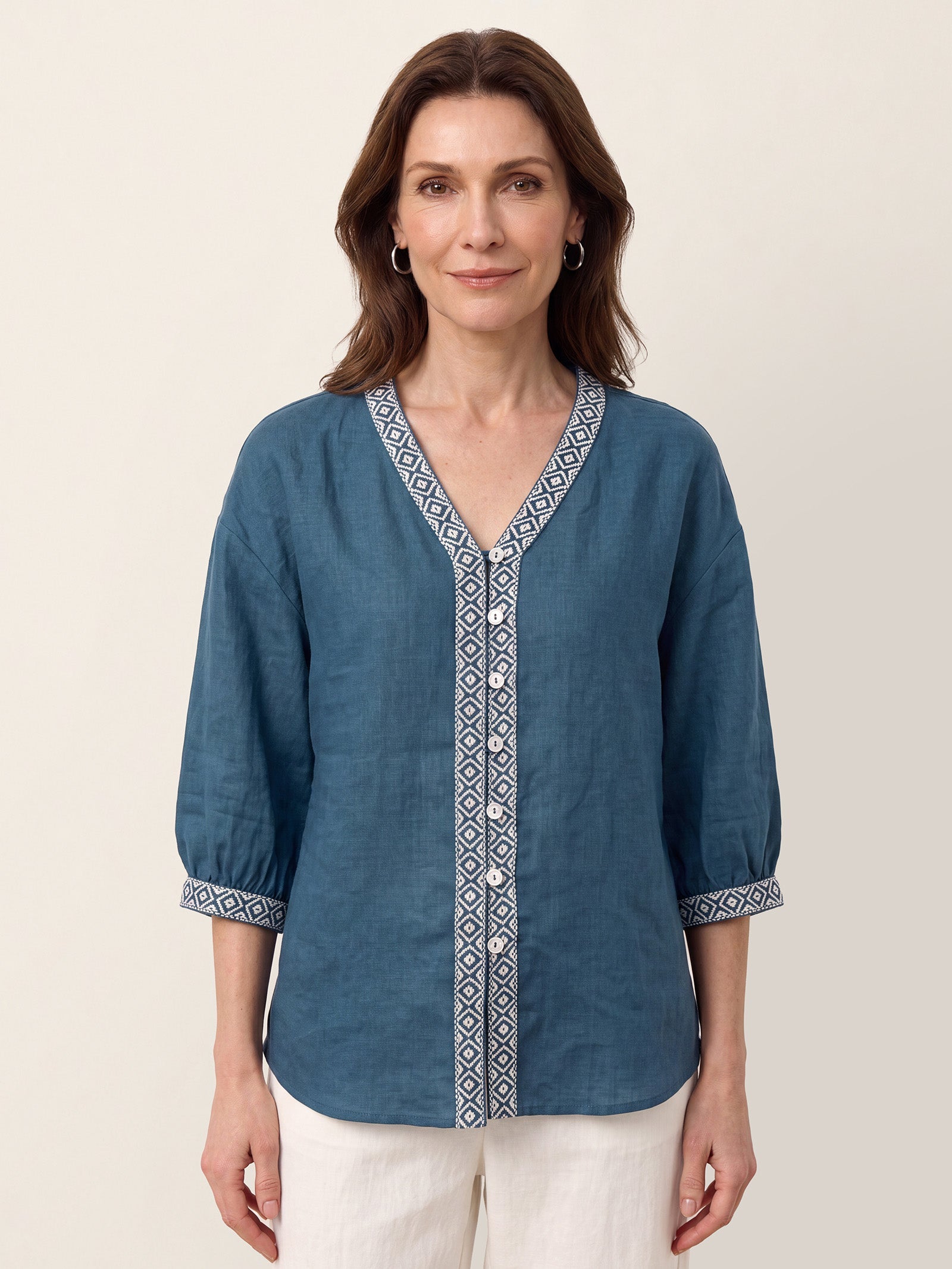 Linnen Blouse met Geometrisch Detail