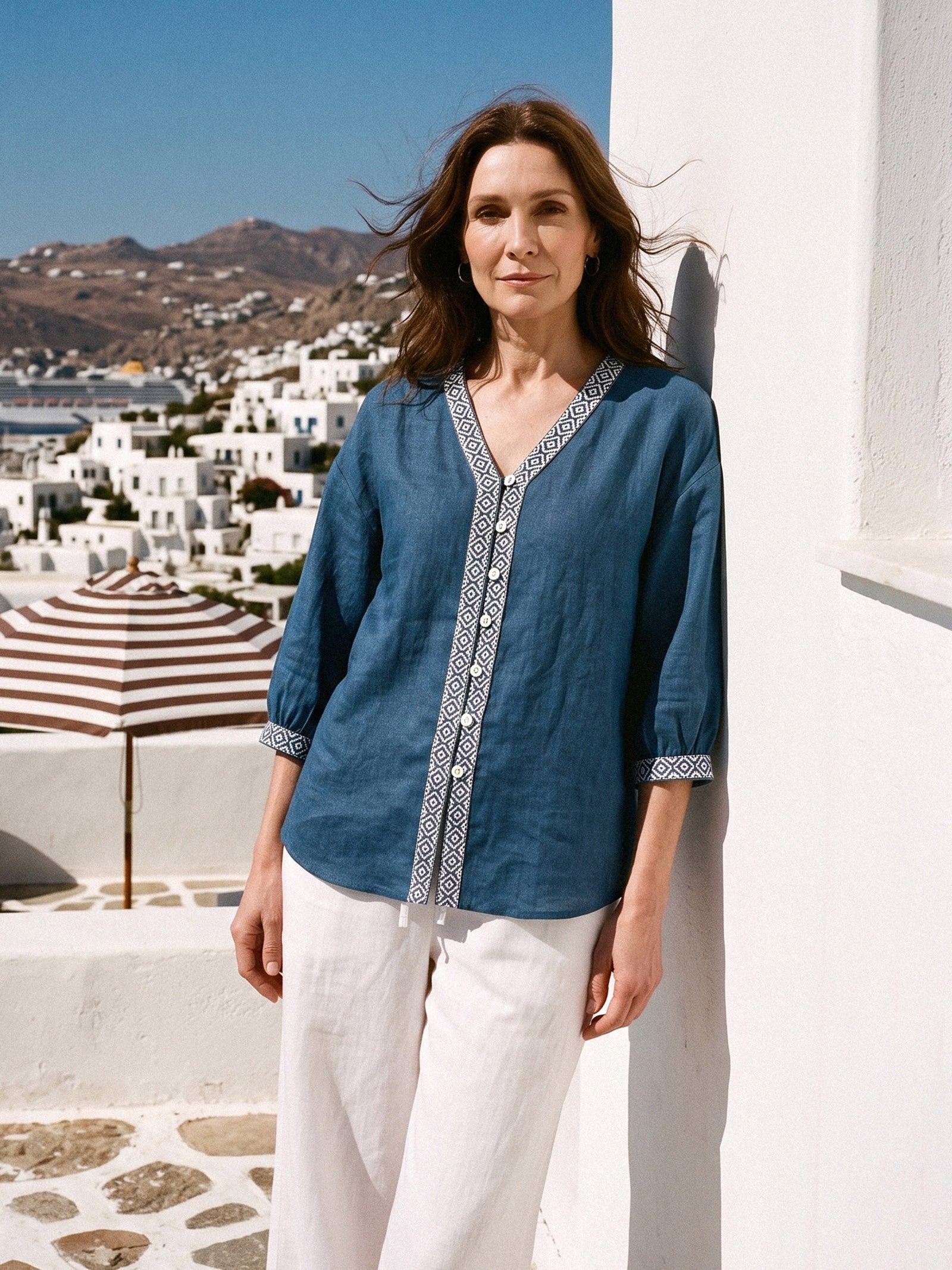 Linnen Blouse met Geometrisch Detail