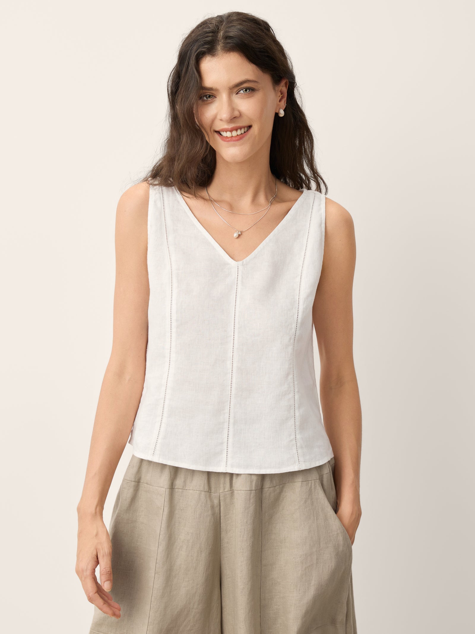 Linnen Top met V-hals Dames