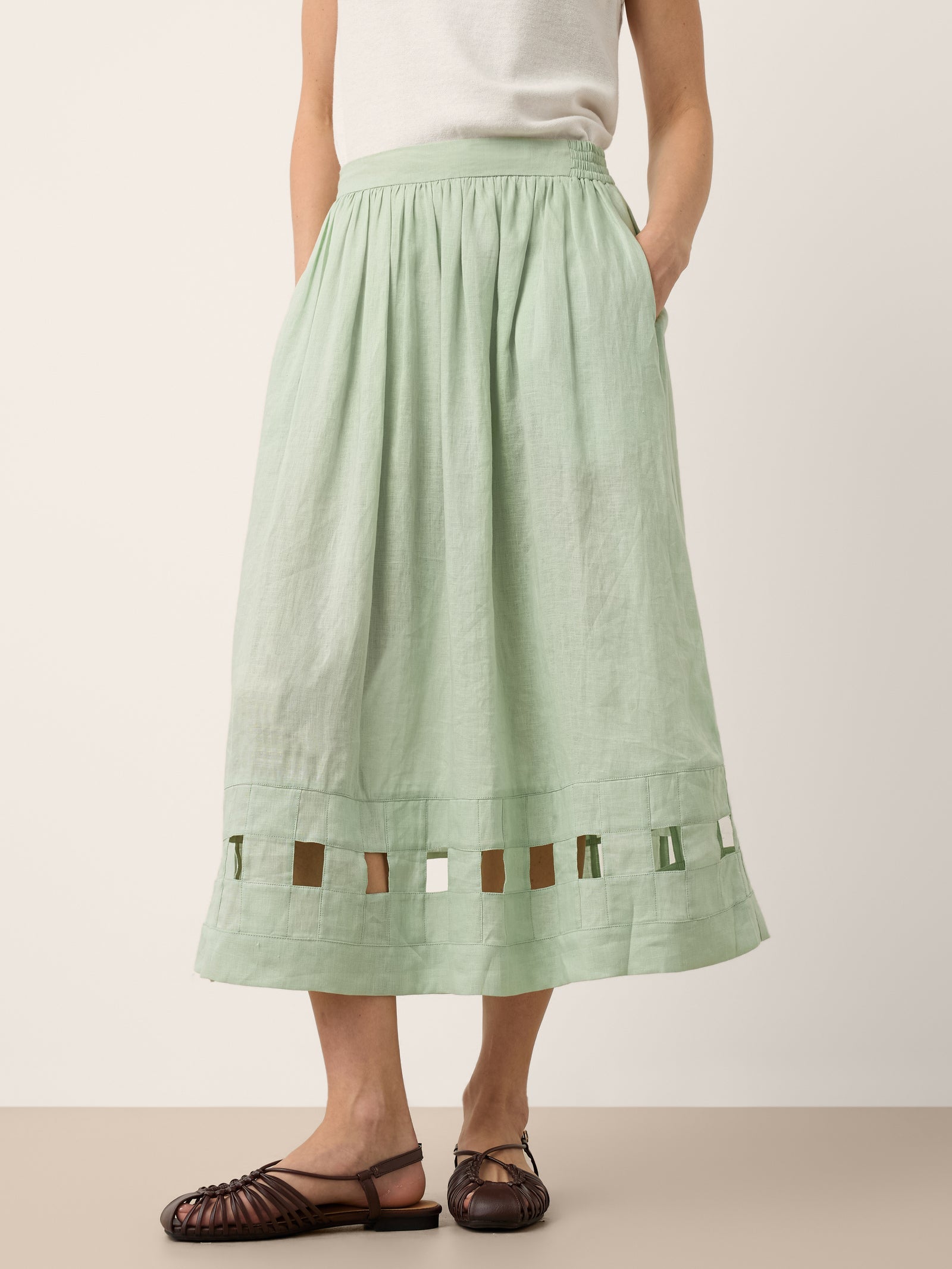 Linnen Midi-jurk met Geweven Detail