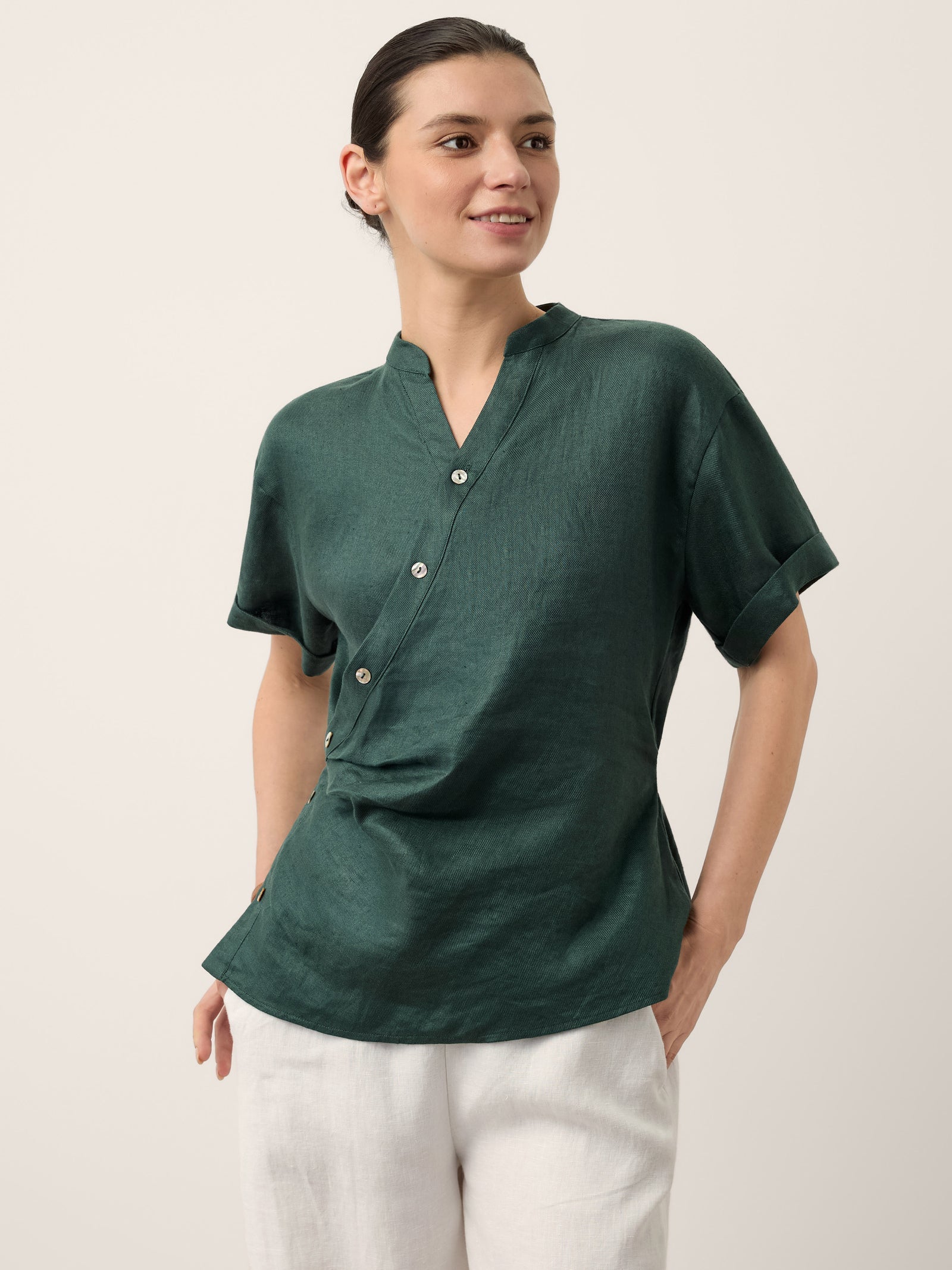 Linnen Wikkel Top met Elastische Taille