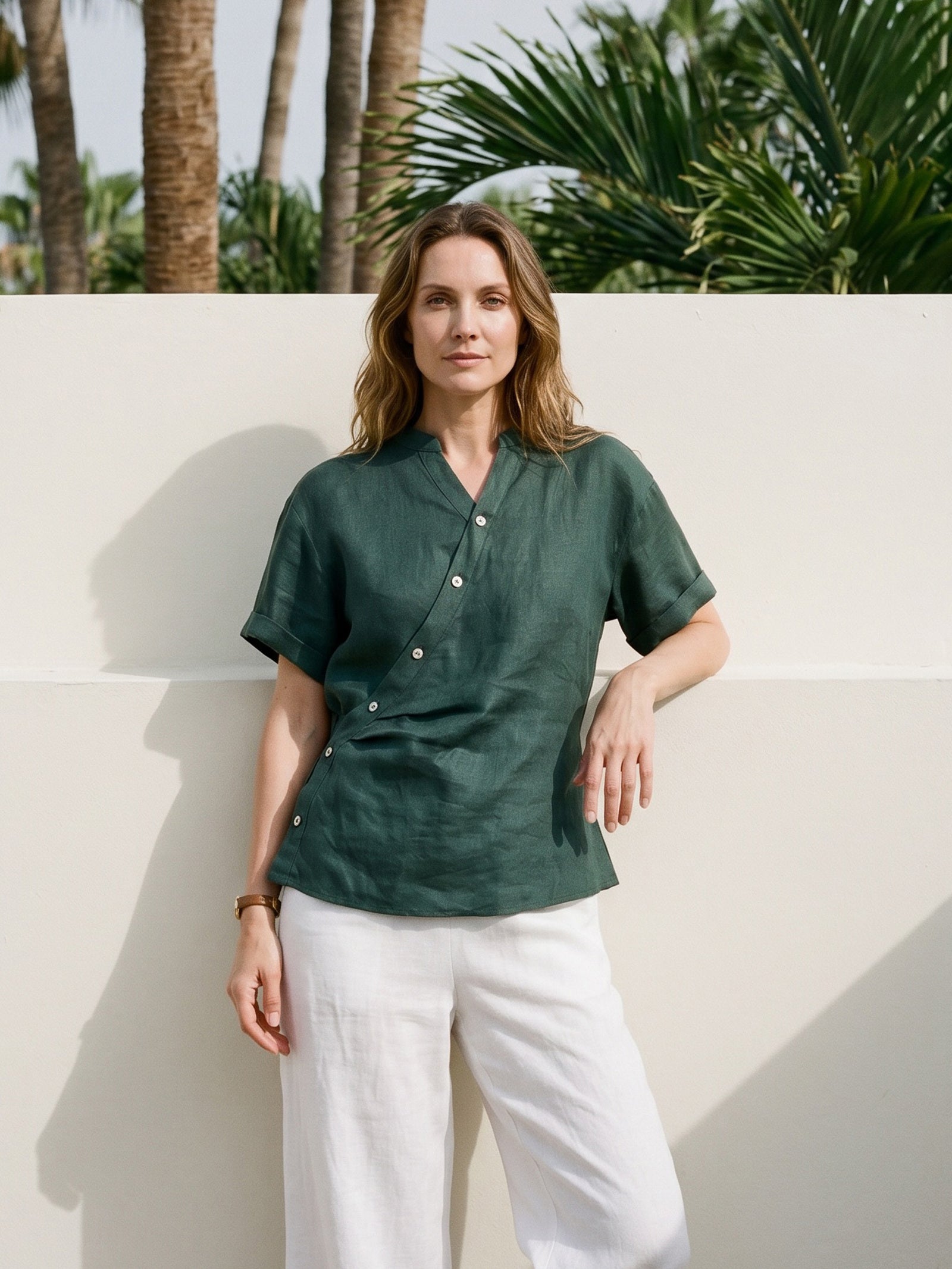 Linnen Wikkel Top met Elastische Taille