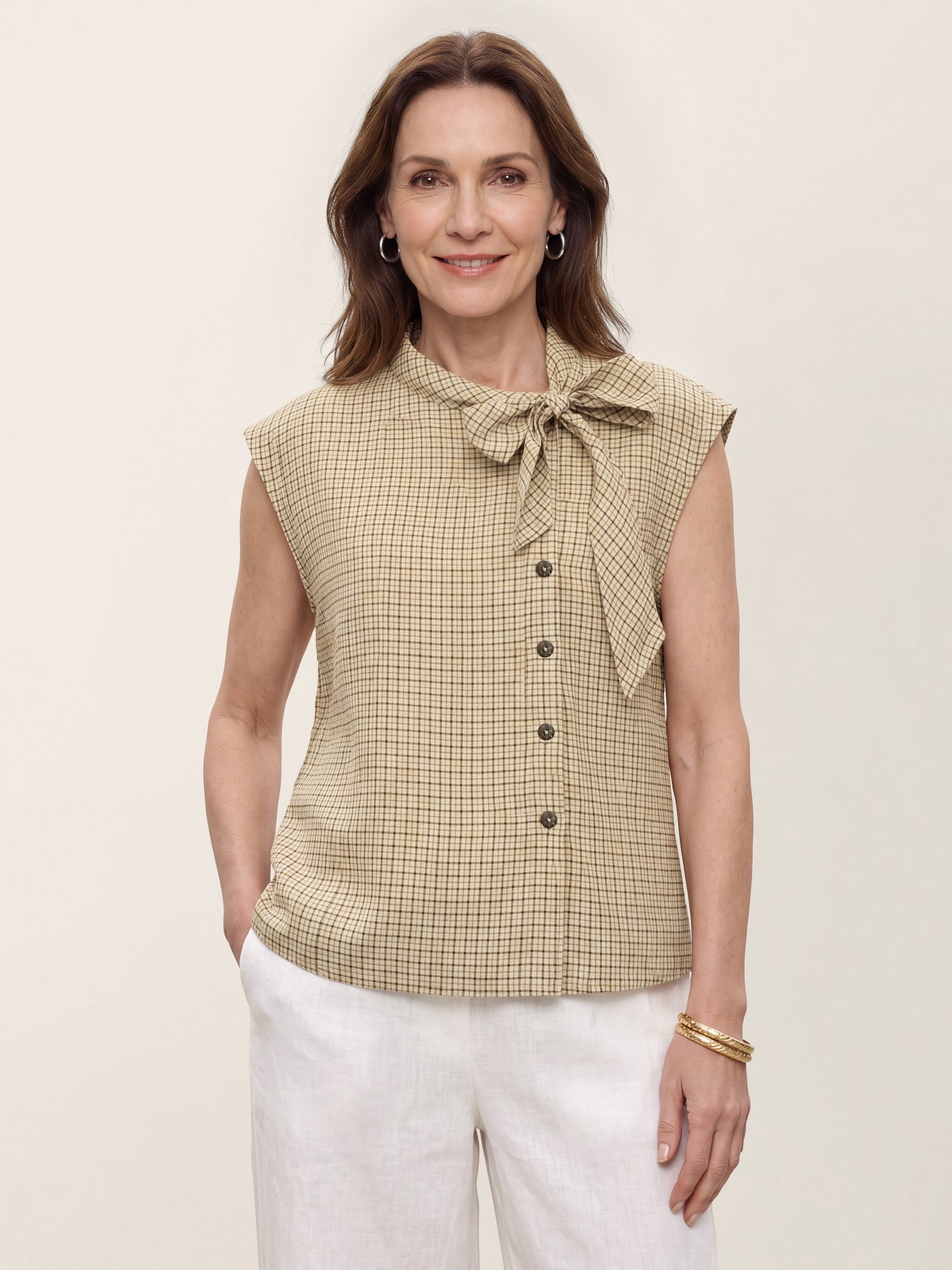 Linnen Geruite Blouse Dames