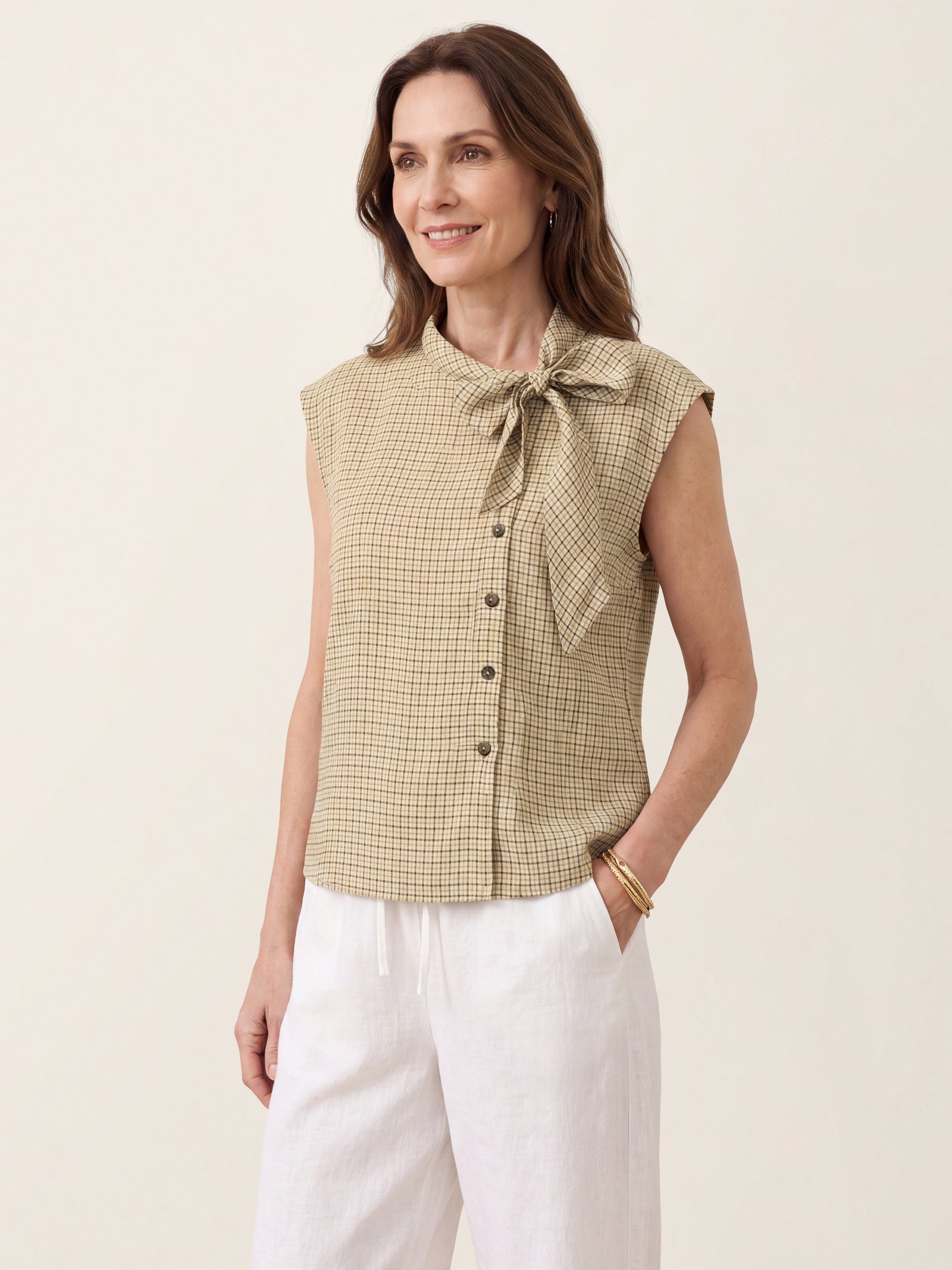 Linnen Geruite Blouse Dames