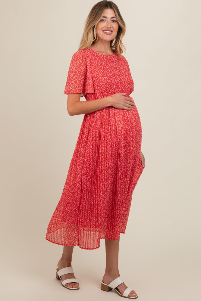 Umstands-Midikleid mit Blütenmuster und plissiertem Rock