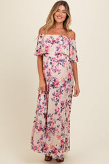 Florales Umstands-Maxikleid mit schulterfreiem Ausschnitt
