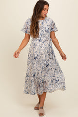 Plissiertes Umstands-Midikleid mit Blumenmuster
