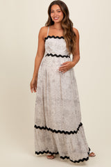 Florales Umstands-Maxikleid mit Kontrastborte